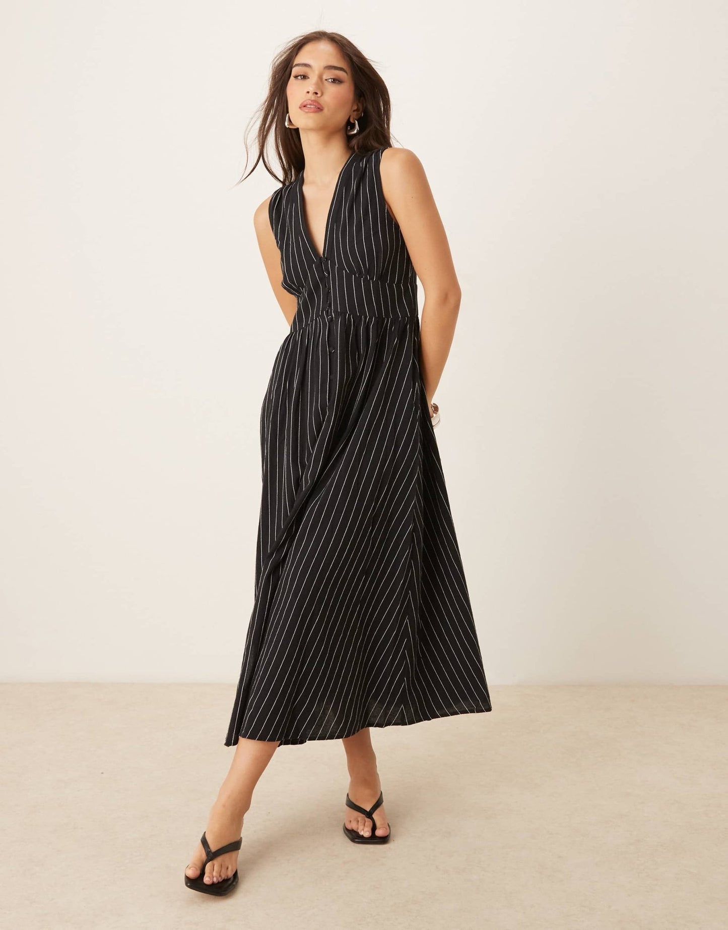 Nobody's Child Starlight sleeveless midaxi dress in black stripe - ASOS Sample Sale