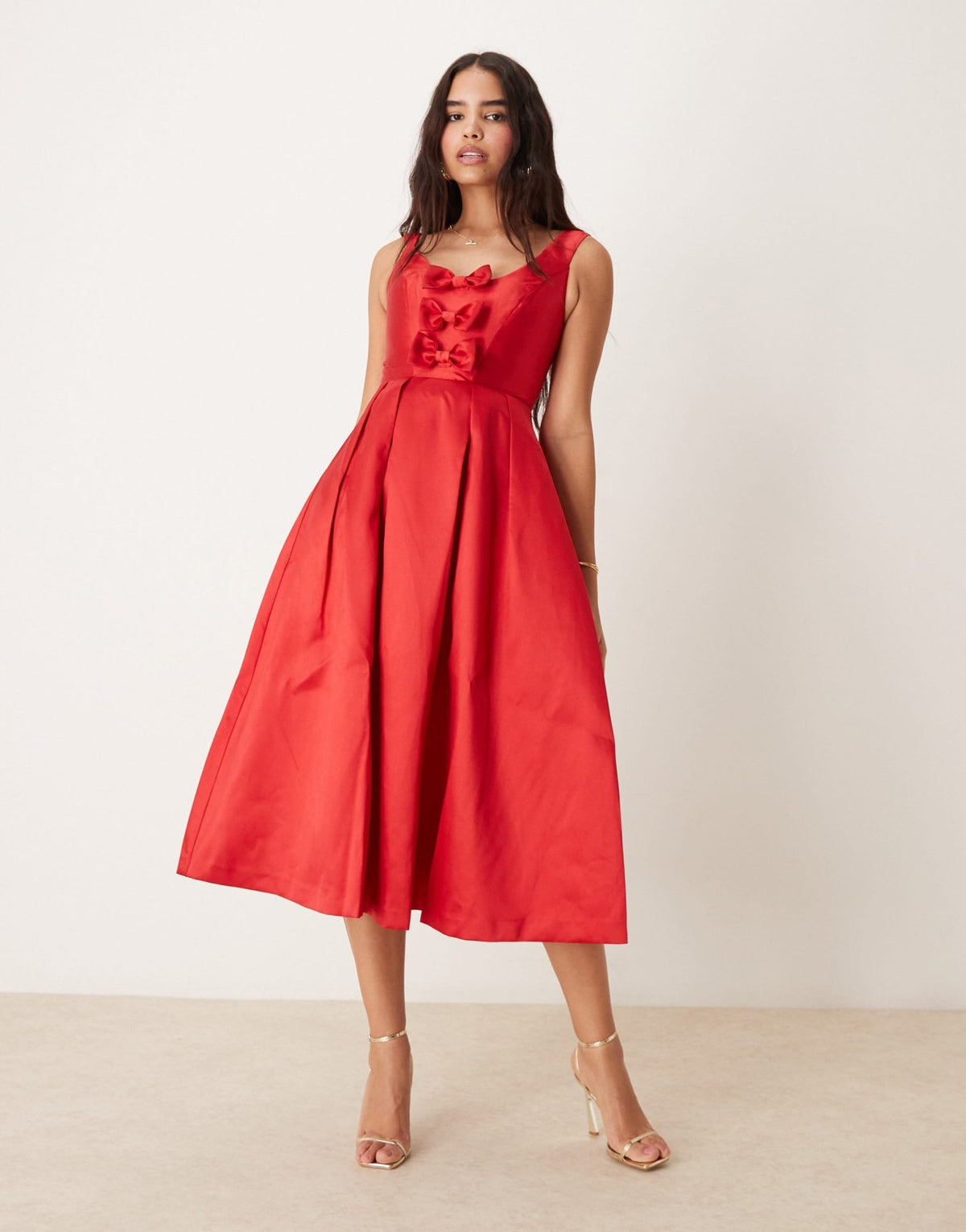 Nobody's Child structured satin midi dress with bow detail in red - ASOS Sample Sale