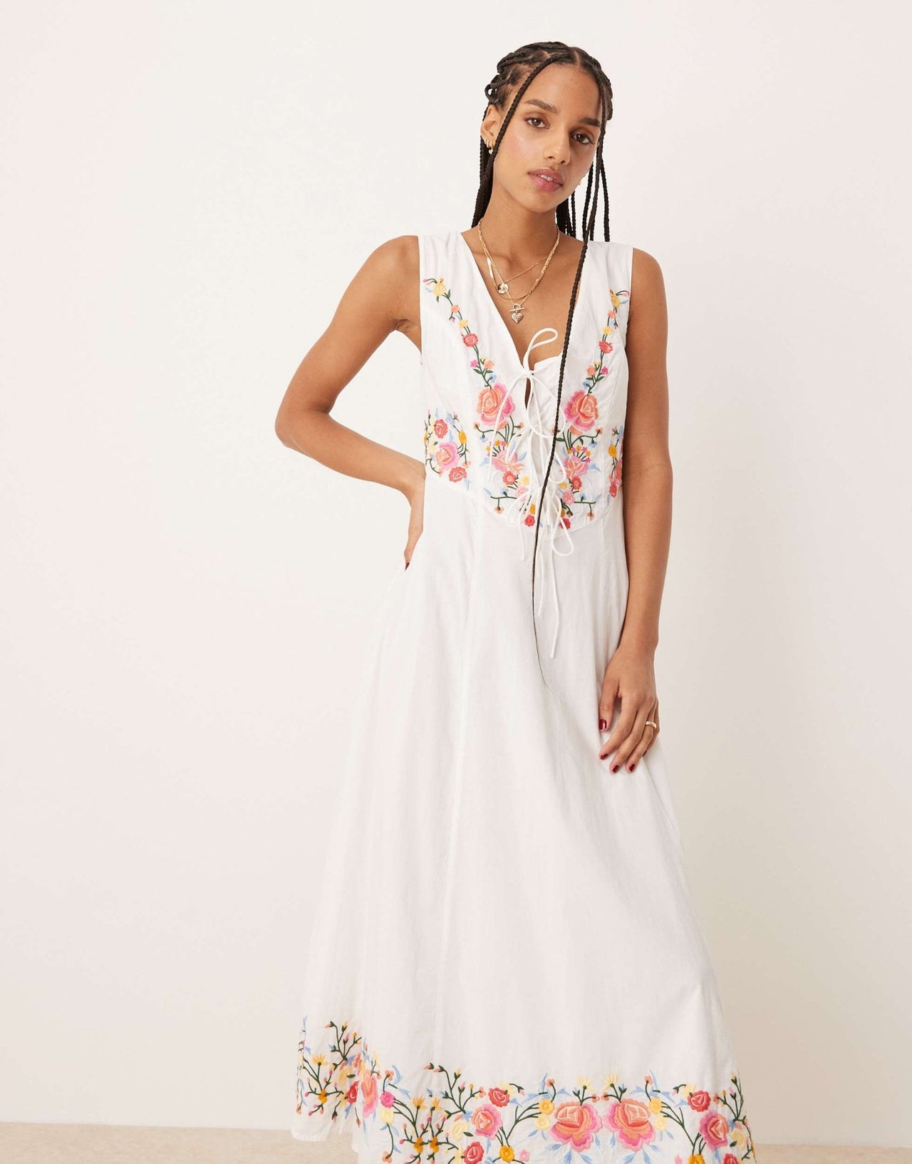 Nobody's Child Terra embroidered midi dress in white - ASOS Sample Sale