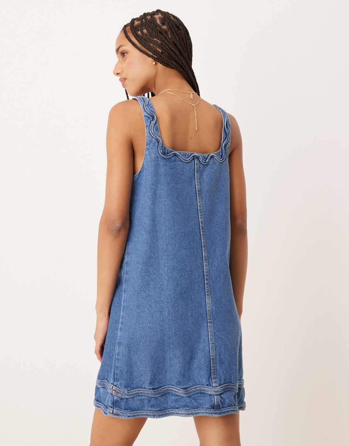 Nobody's Child Violet rik rak denim mini dress in mid blue - ASOS Sample Sale