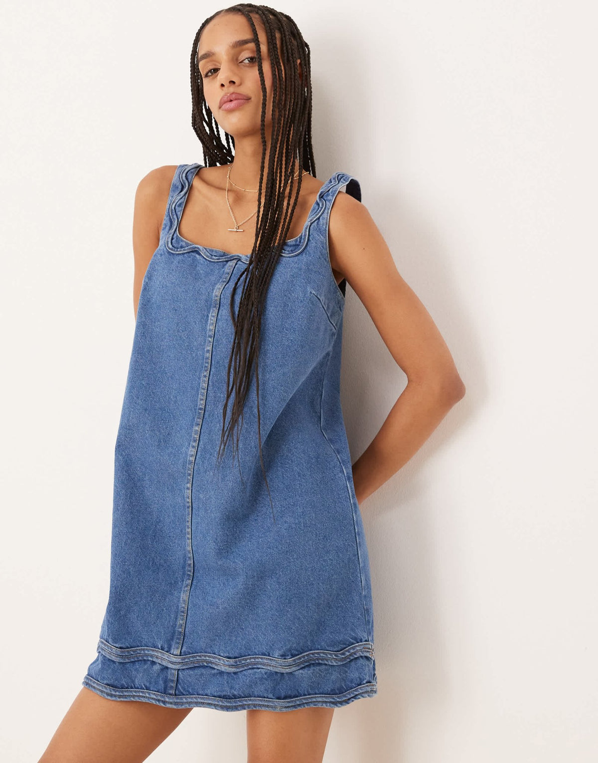 Nobody's Child Violet rik rak denim mini dress in mid blue - ASOS Sample Sale