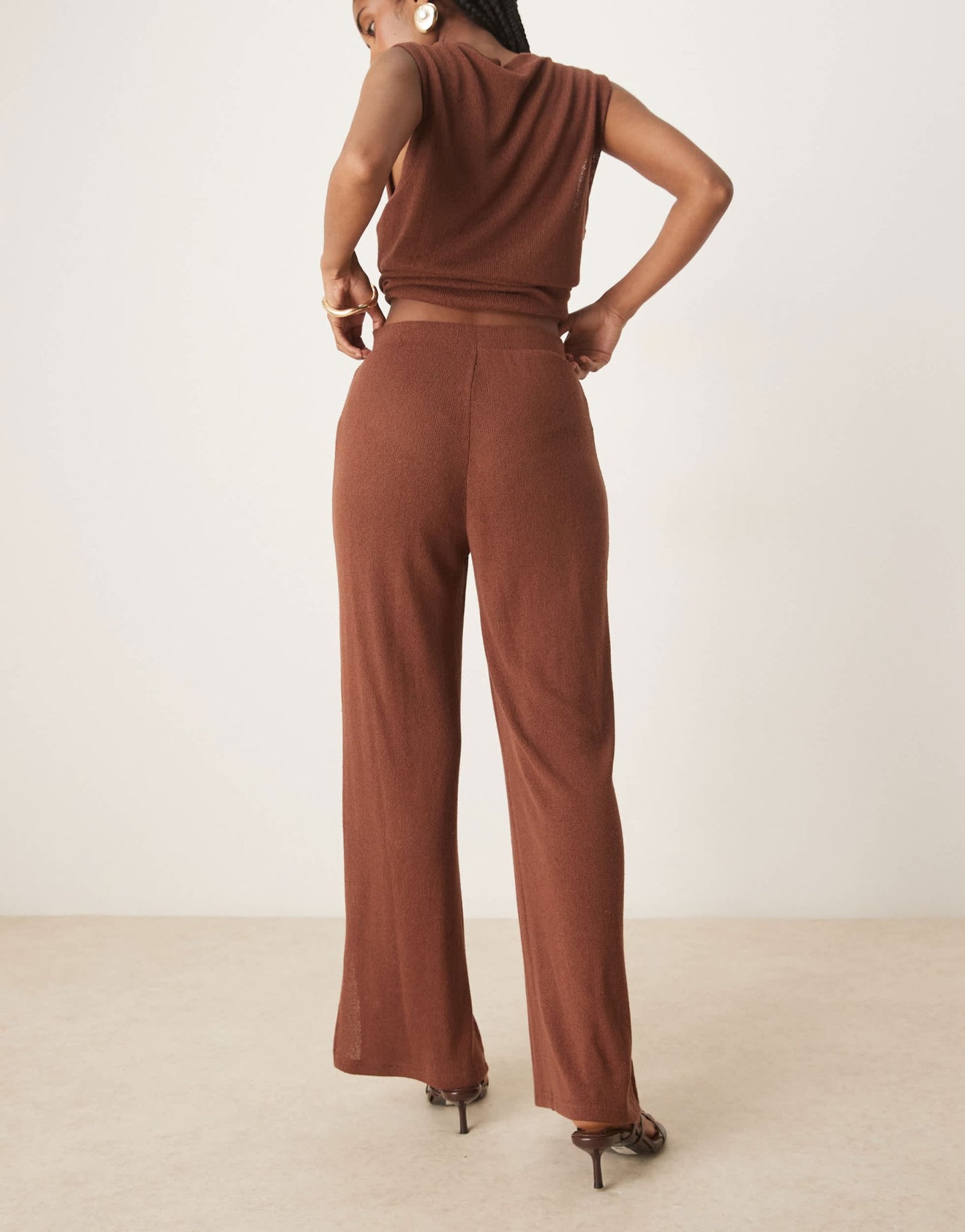 Nobody's Child wide leg textured trousers co-ord in brown - ASOS Sample Sale