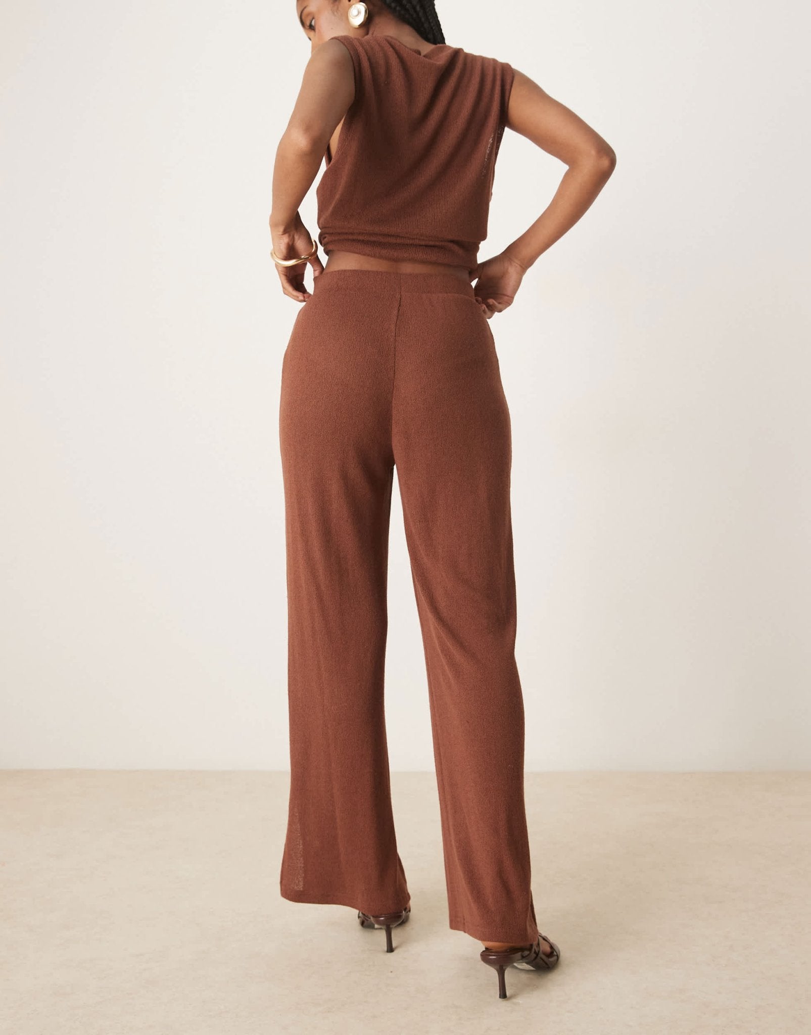 Nobody's Child wide leg textured trousers co-ord in brown - ASOS Sample Sale