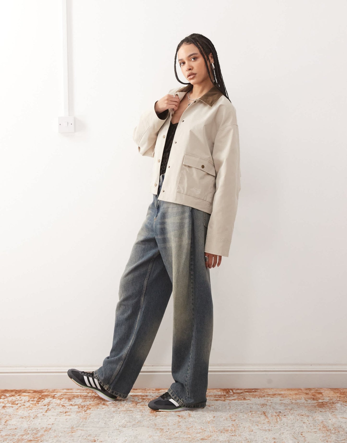 Noisy May contrast collar lightweight barn jacket in stone - ASOS Sample Sale