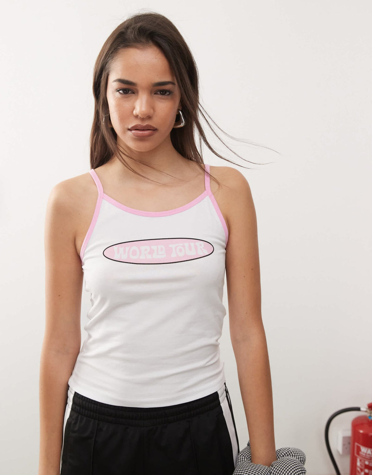 Noisy May contrast trim cami top with world tour print in white - ASOS Sample Sale