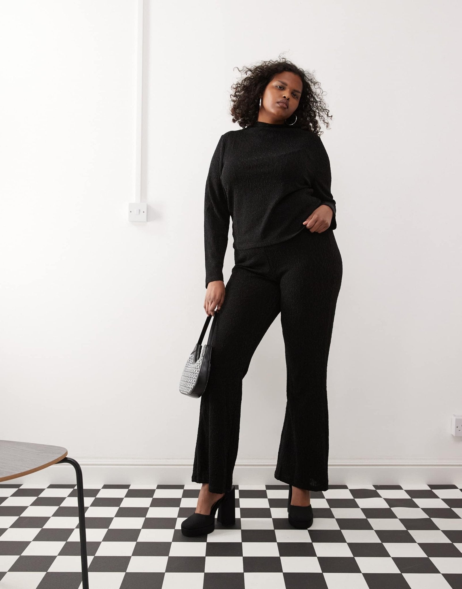 Noisy May Curve glitter flare trouser co - ord in black - BLACK - ASOS Sample Sale