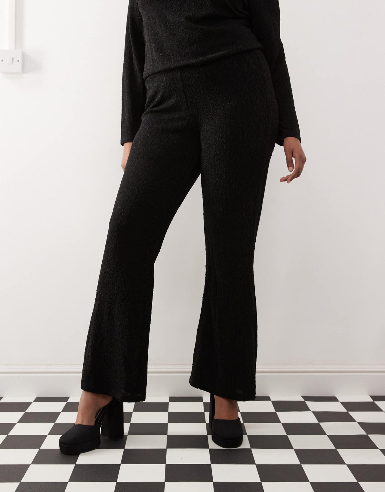 Noisy May Curve glitter flare trouser co - ord in black - BLACK - ASOS Sample Sale