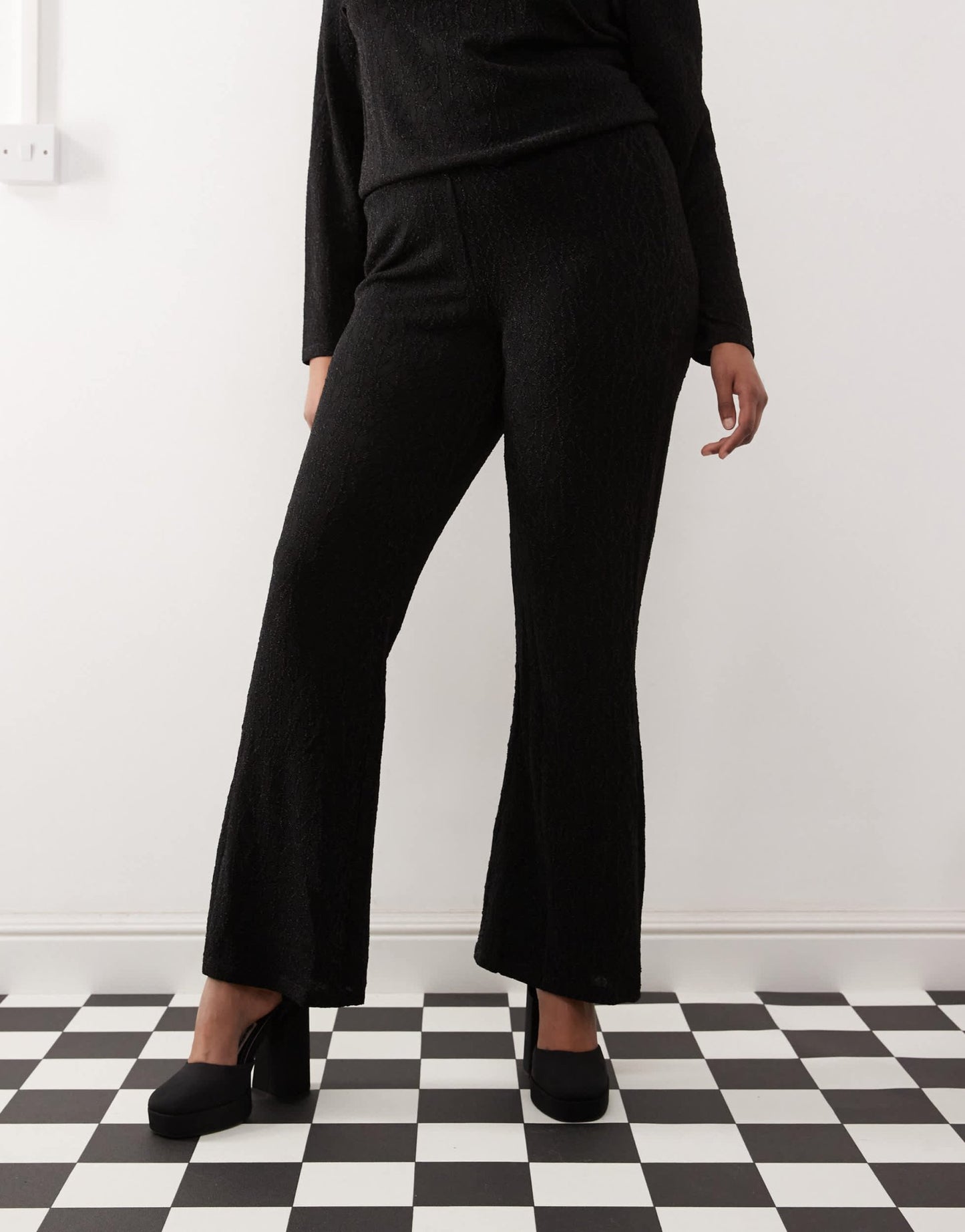 Noisy May Curve glitter flare trouser co - ord in black - BLACK - ASOS Sample Sale