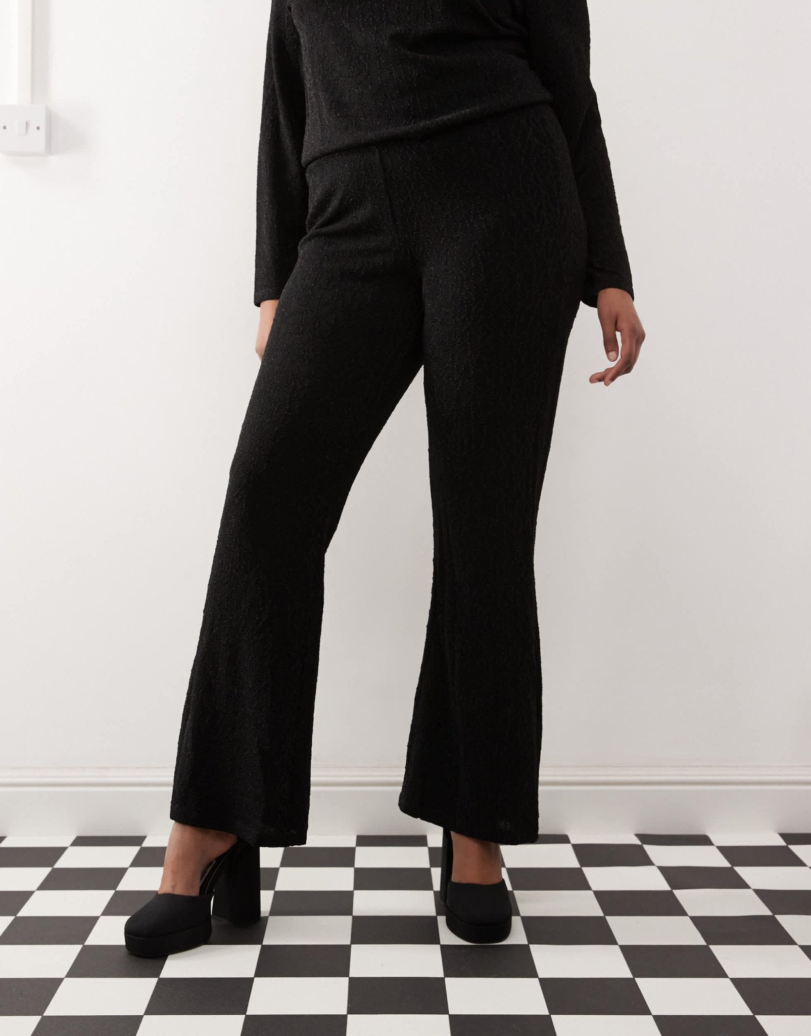 Noisy May Curve glitter flare trouser co - ord in black - BLACK - ASOS Sample Sale