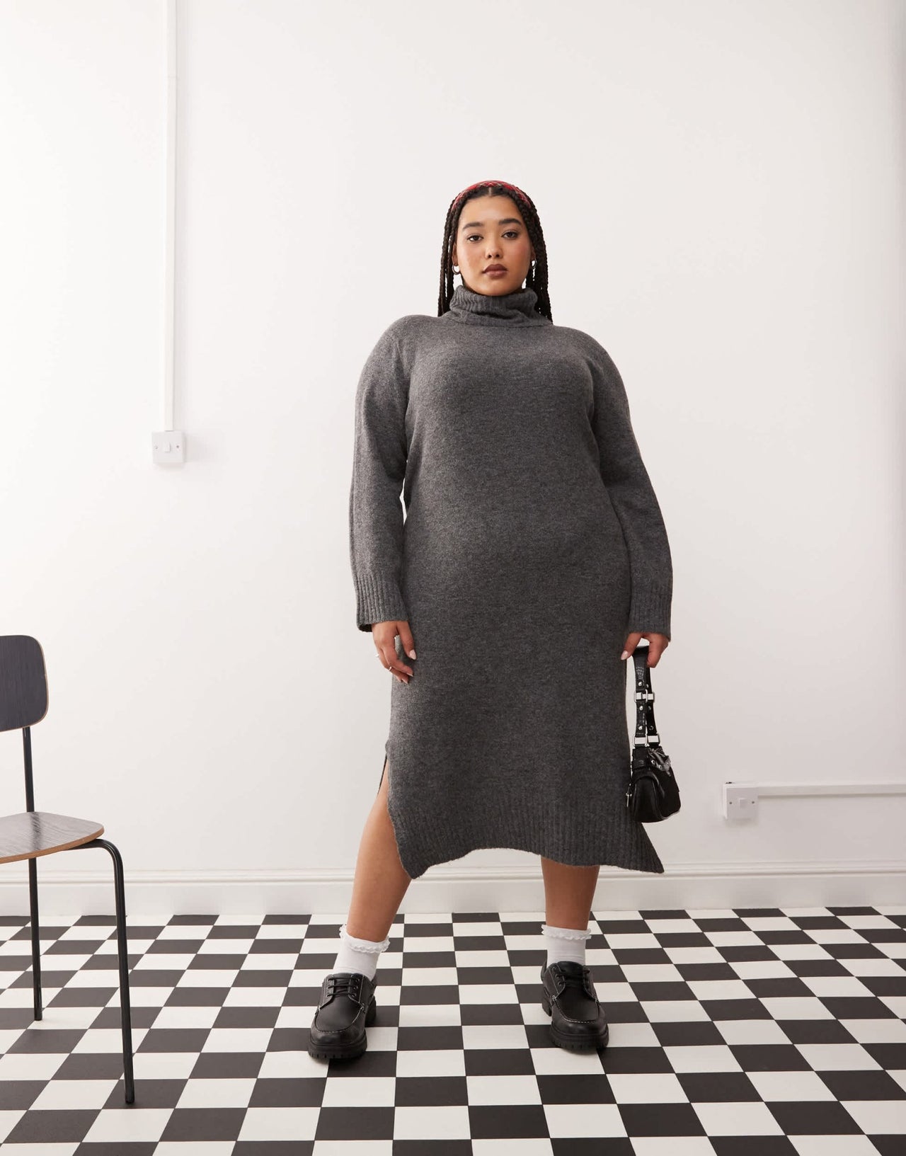 Noisy May Curve high neck knitted midi jumper dress in grey - ASOS Sample Sale