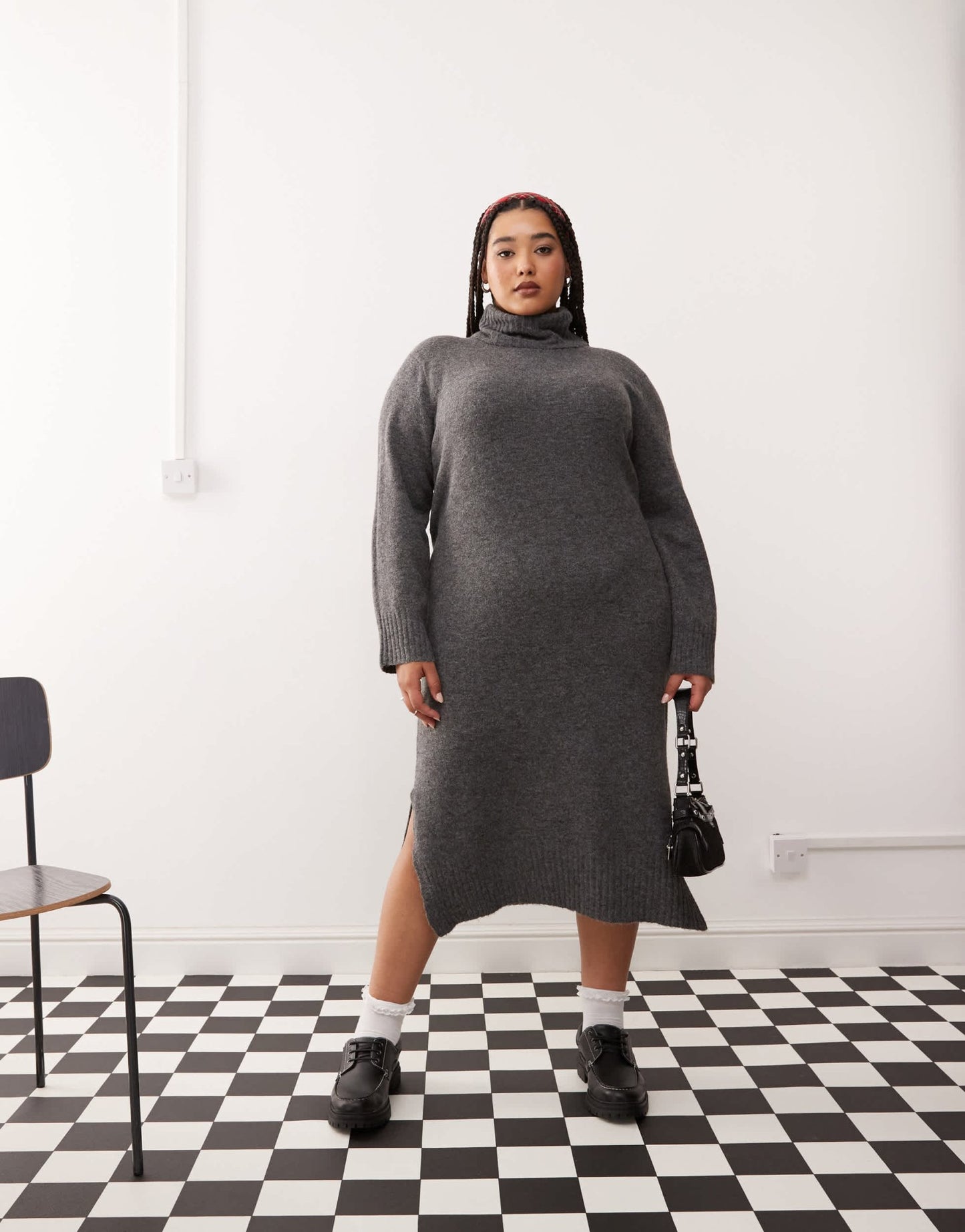Noisy May Curve high neck knitted midi jumper dress in grey - ASOS Sample Sale