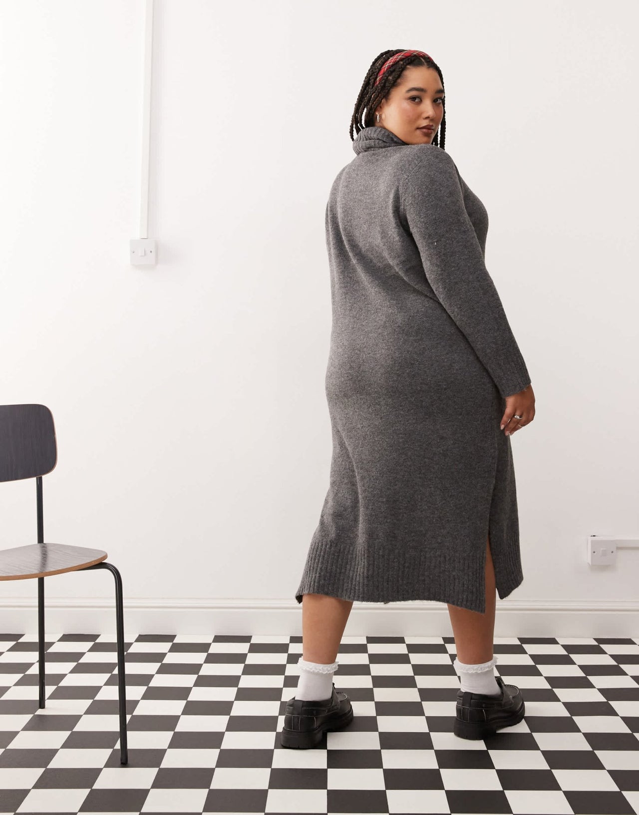 Noisy May Curve high neck knitted midi jumper dress in grey - ASOS Sample Sale