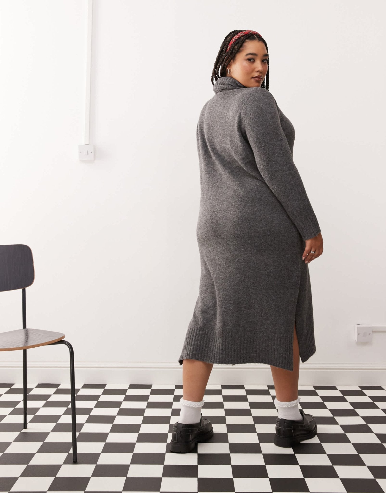 Noisy May Curve high neck knitted midi jumper dress in grey - ASOS Sample Sale