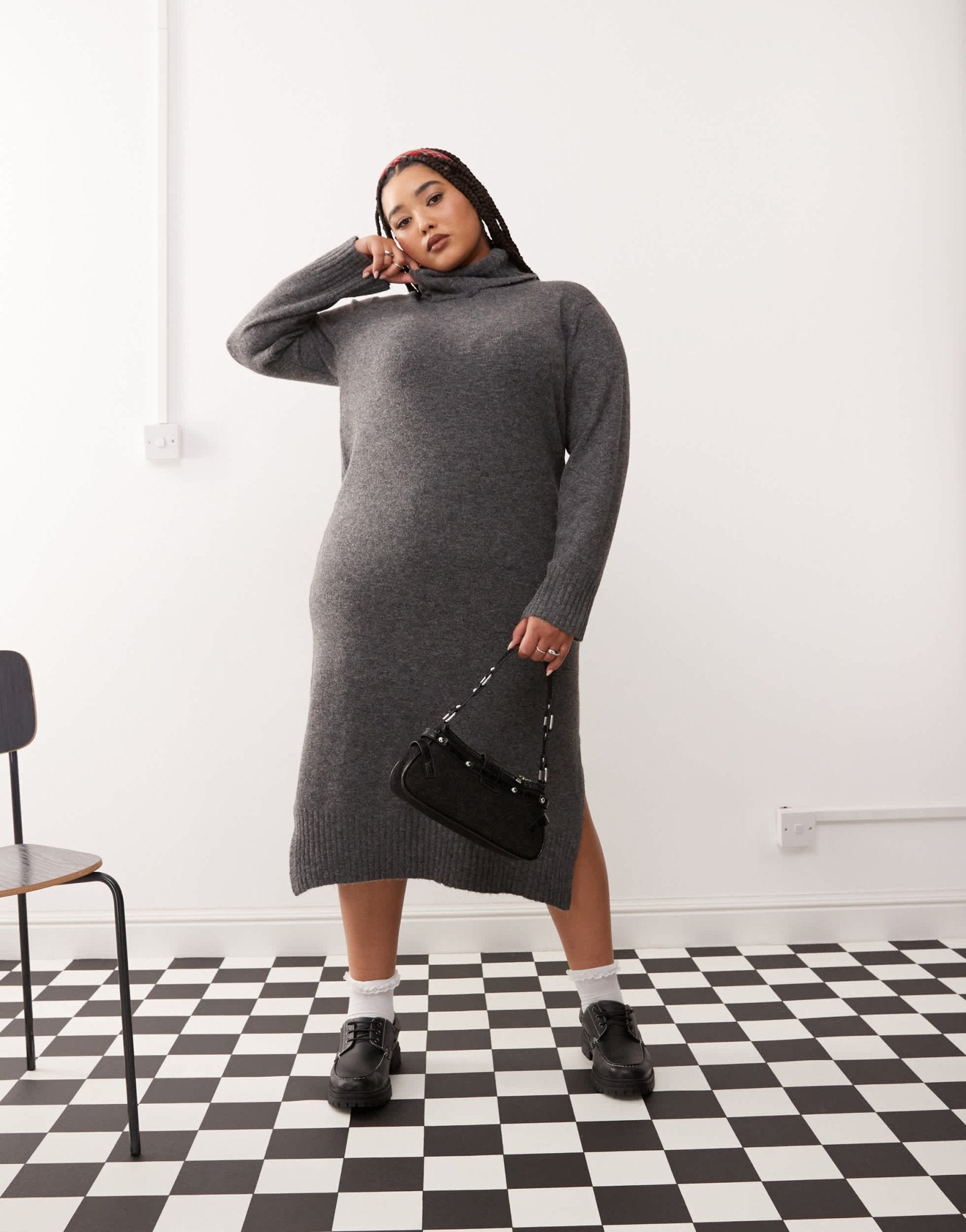 Noisy May Curve high neck knitted midi jumper dress in grey - ASOS Sample Sale
