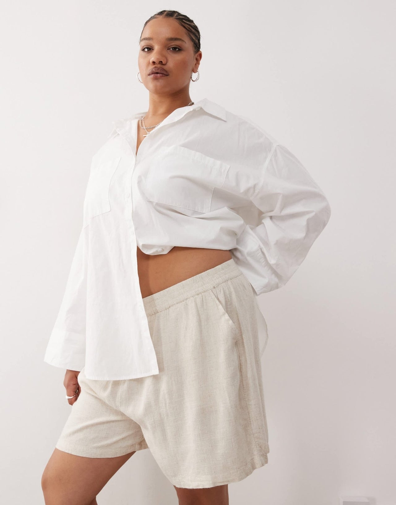 Noisy May Curve linen mix short in oatmeal - ASOS Sample Sale