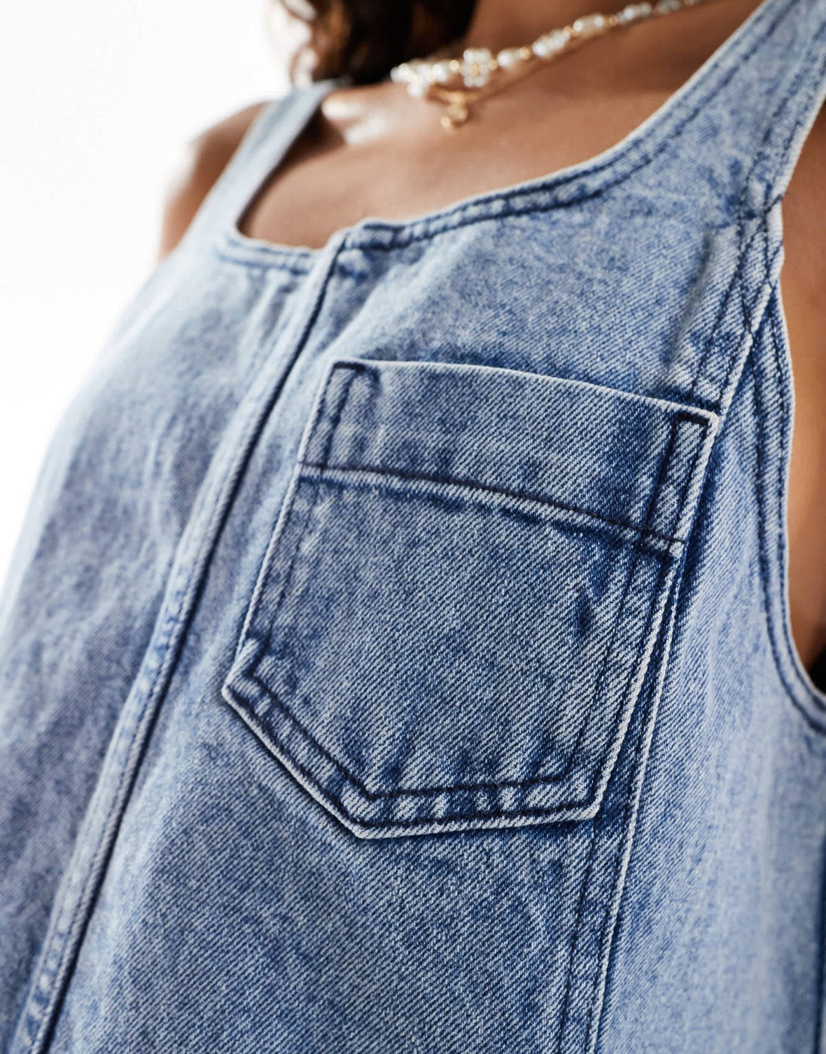 Noisy May denim pinafore dress in mid wash blue - ASOS Sample Sale