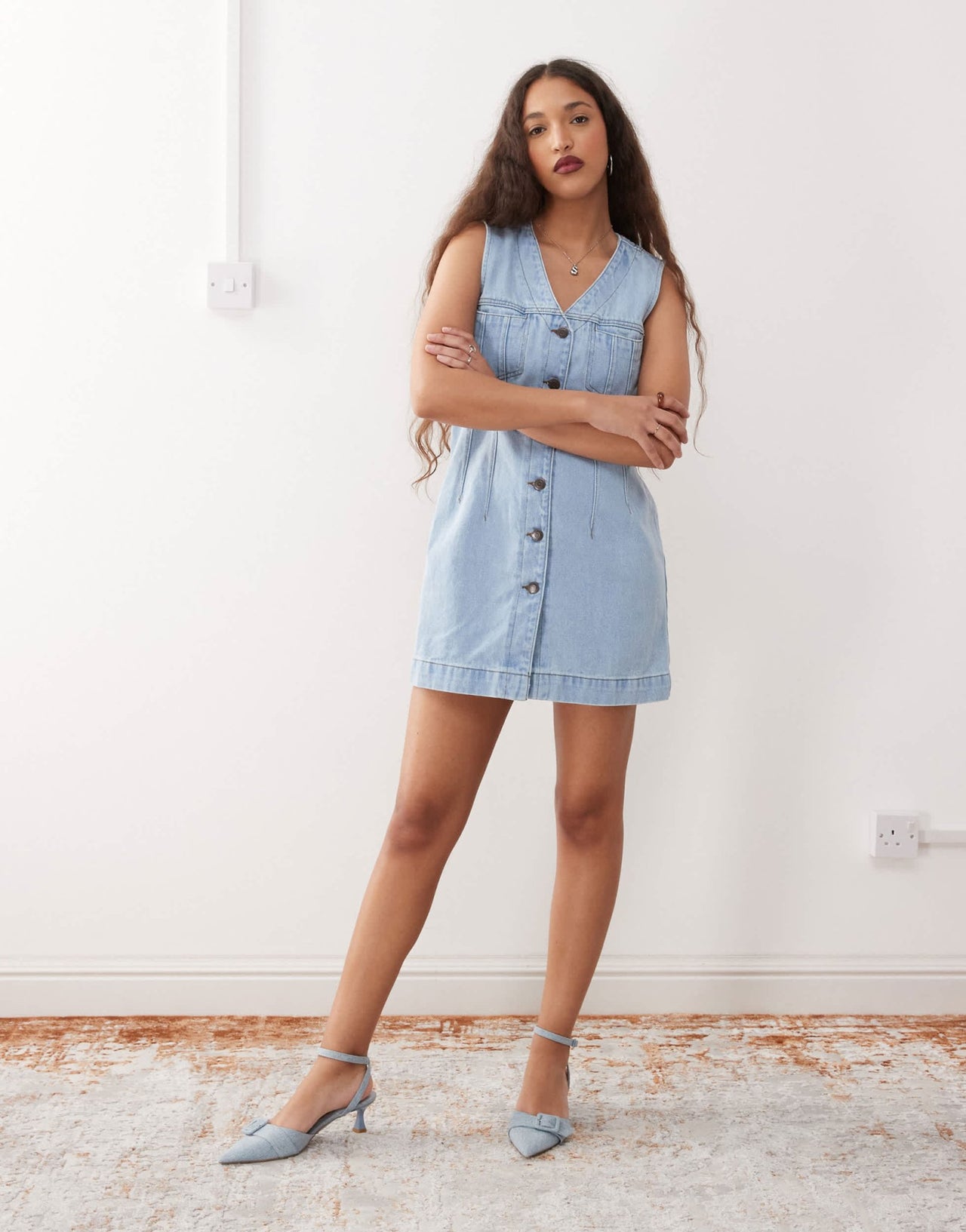Noisy May denim waistcoat mini dress in light blue wash - ASOS Sample Sale