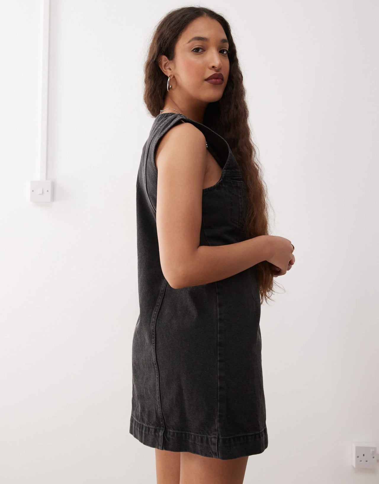 Noisy May denim waistcoat mini dress in washed black - ASOS Sample Sale