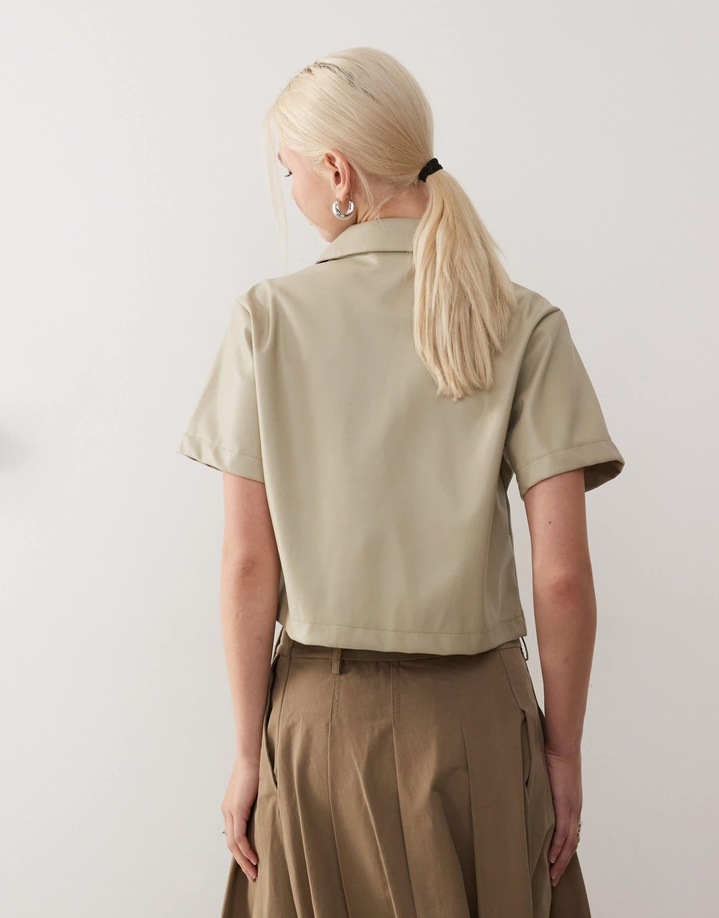 Noisy May faux leather cropped shirt in beige - ASOS Sample Sale