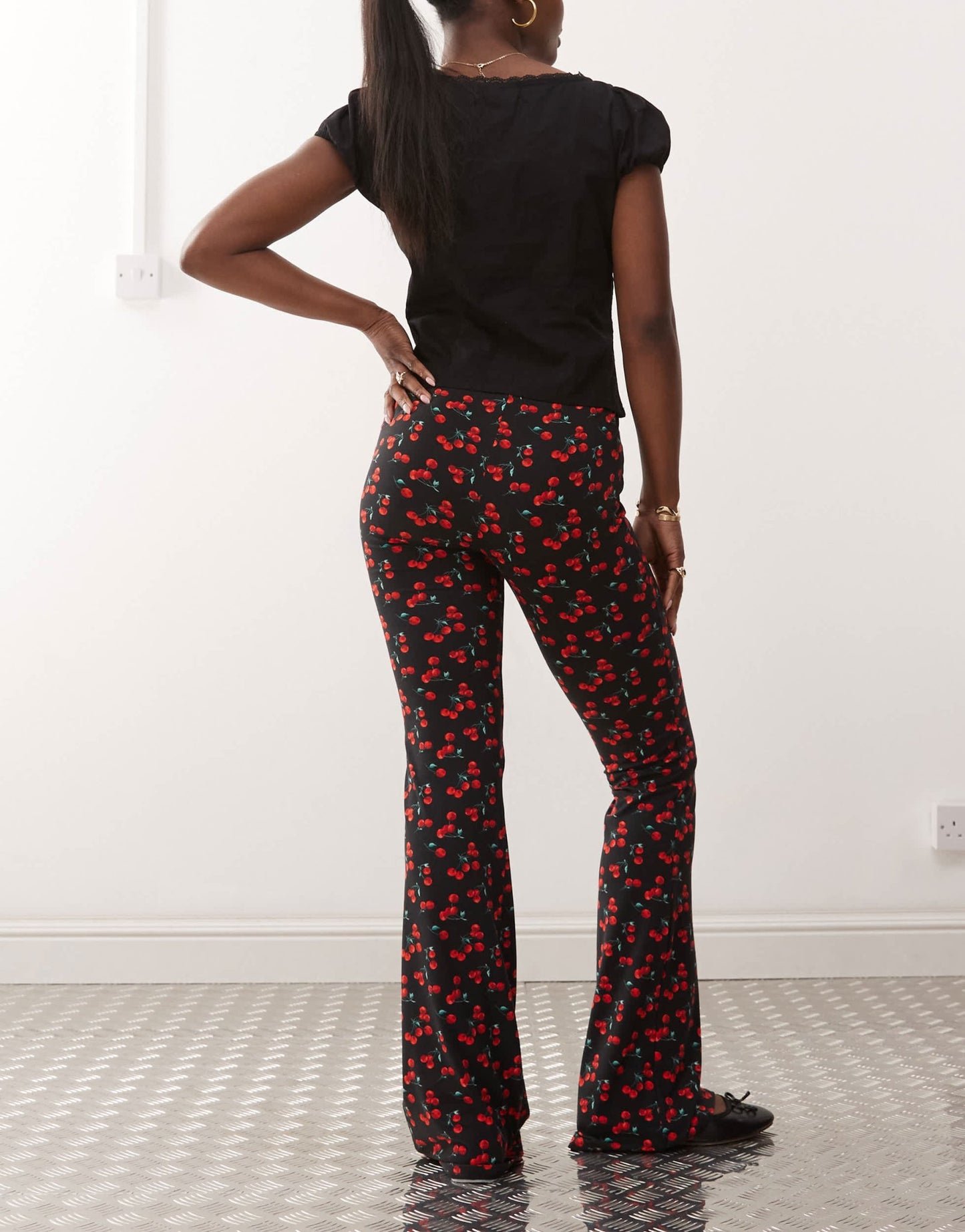 Noisy May flare trouser in cherry print - ASOS Sample Sale