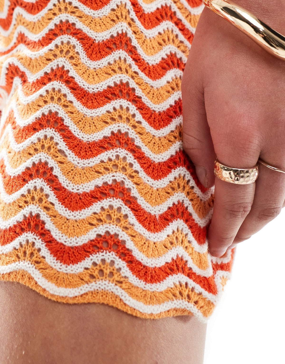 Noisy May high waisted knitted short co-ord in orange wave - ASOS Sample Sale