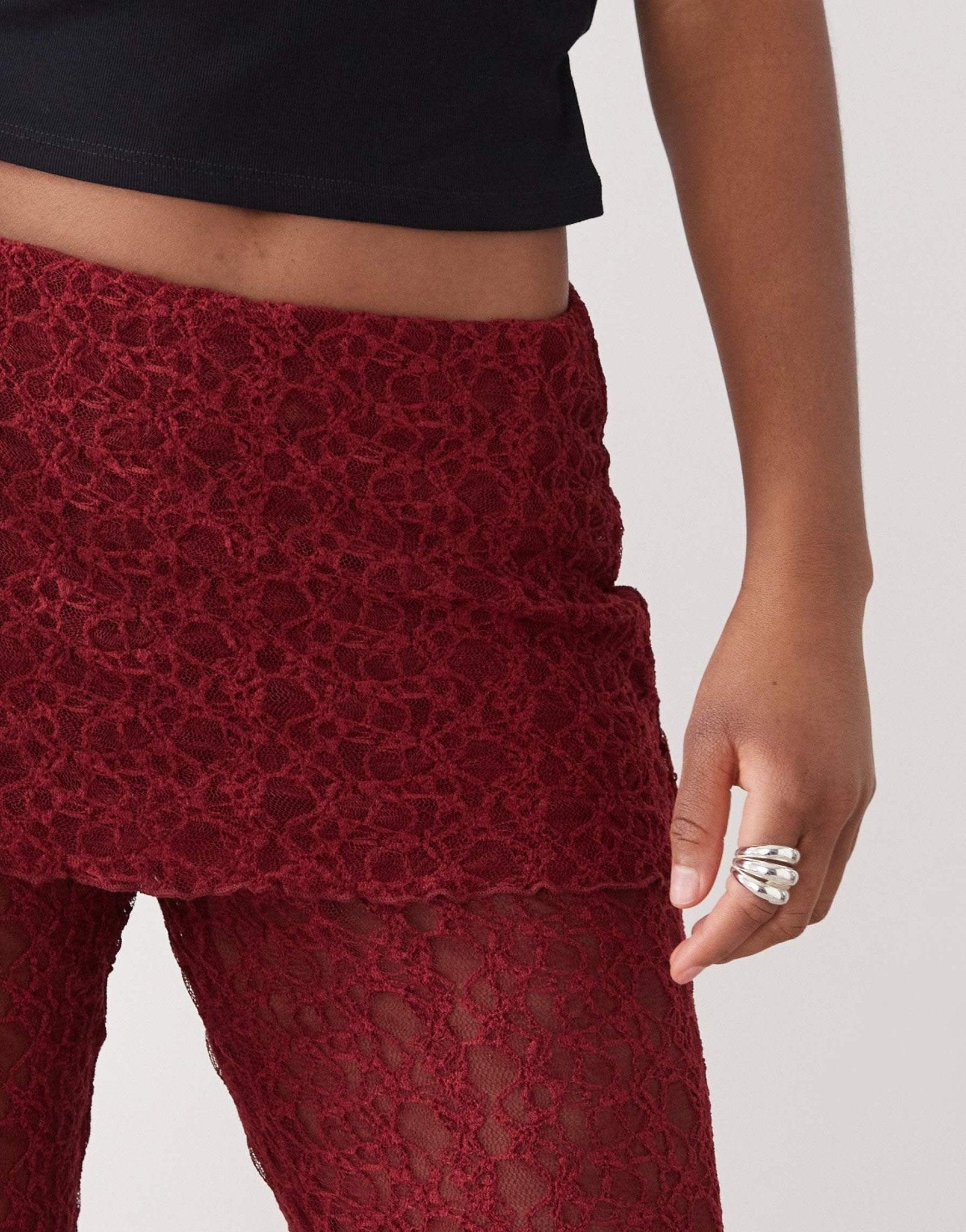 Noisy May lace skirt over trousers in dark red - ASOS Sample Sale