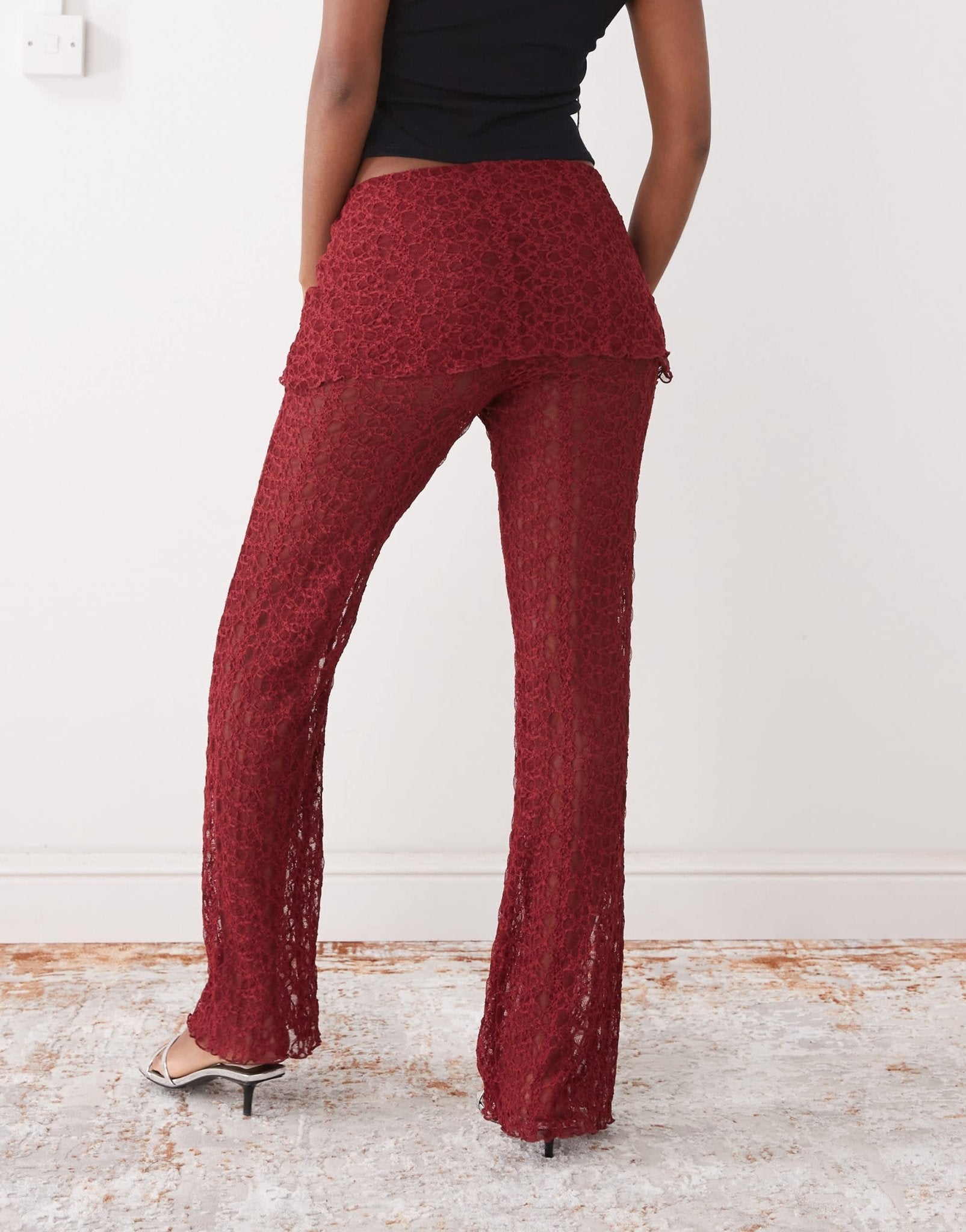 Noisy May lace skirt over trousers in dark red - ASOS Sample Sale