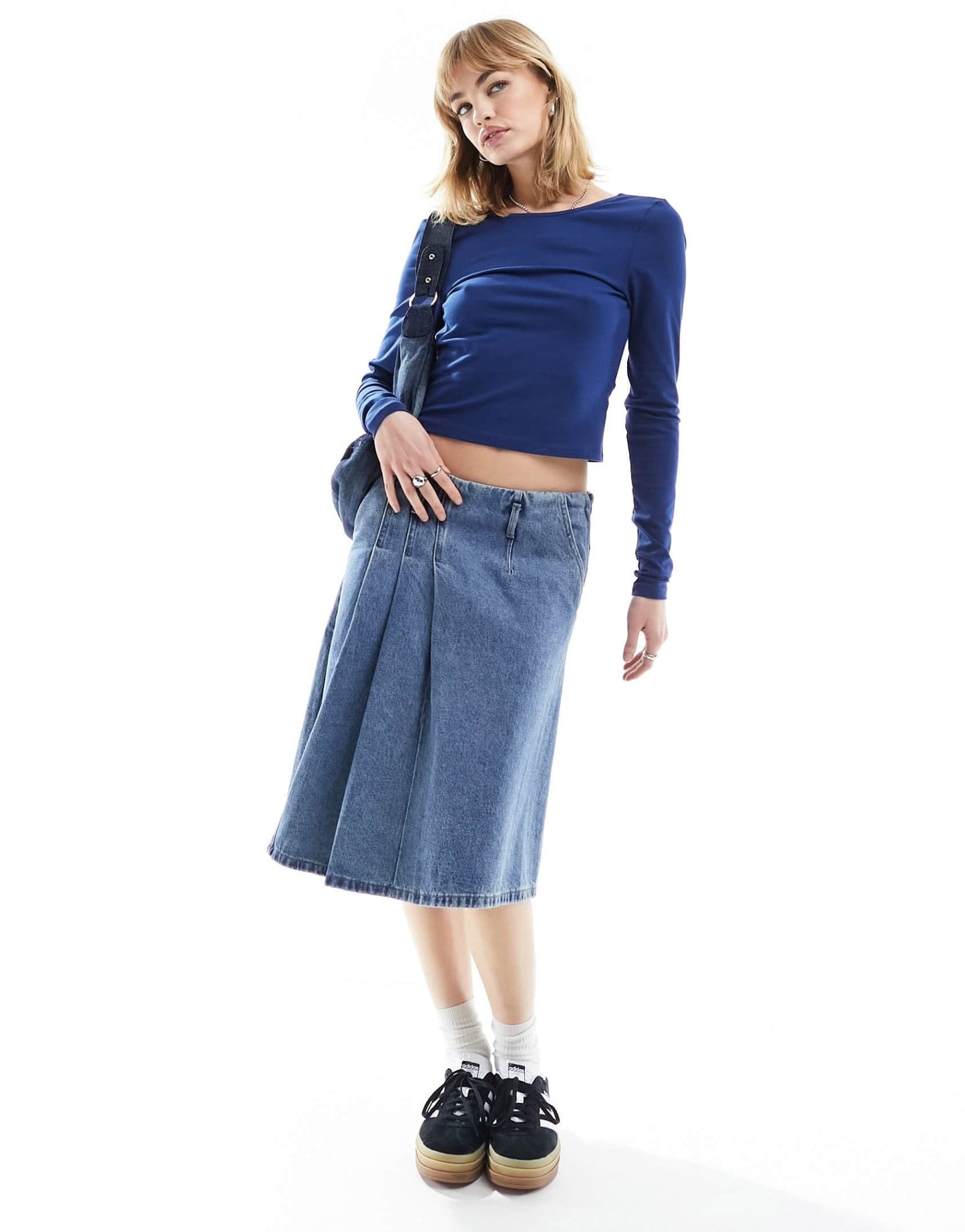 Noisy May long sleeve open back top in blue - ASOS Sample Sale