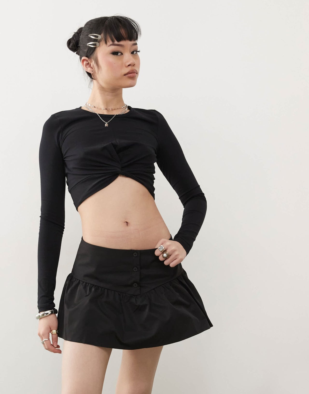 Noisy May long sleeve twist front crop top in black - ASOS Sample Sale