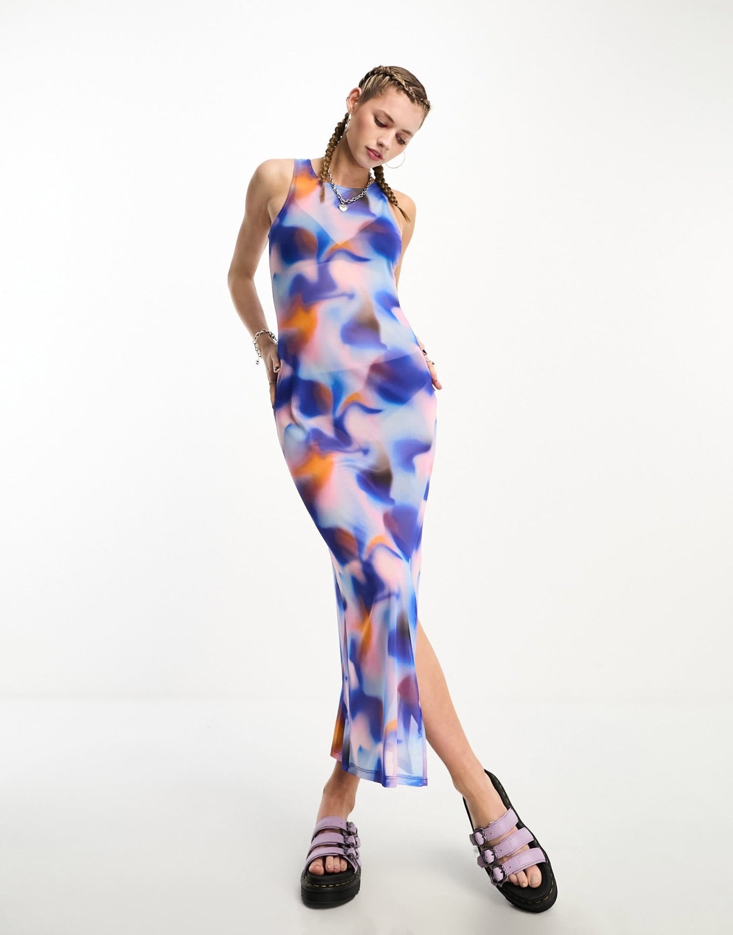 Noisy May mesh maxi dress with side slit in multi tie dye - ASOS Sample Sale