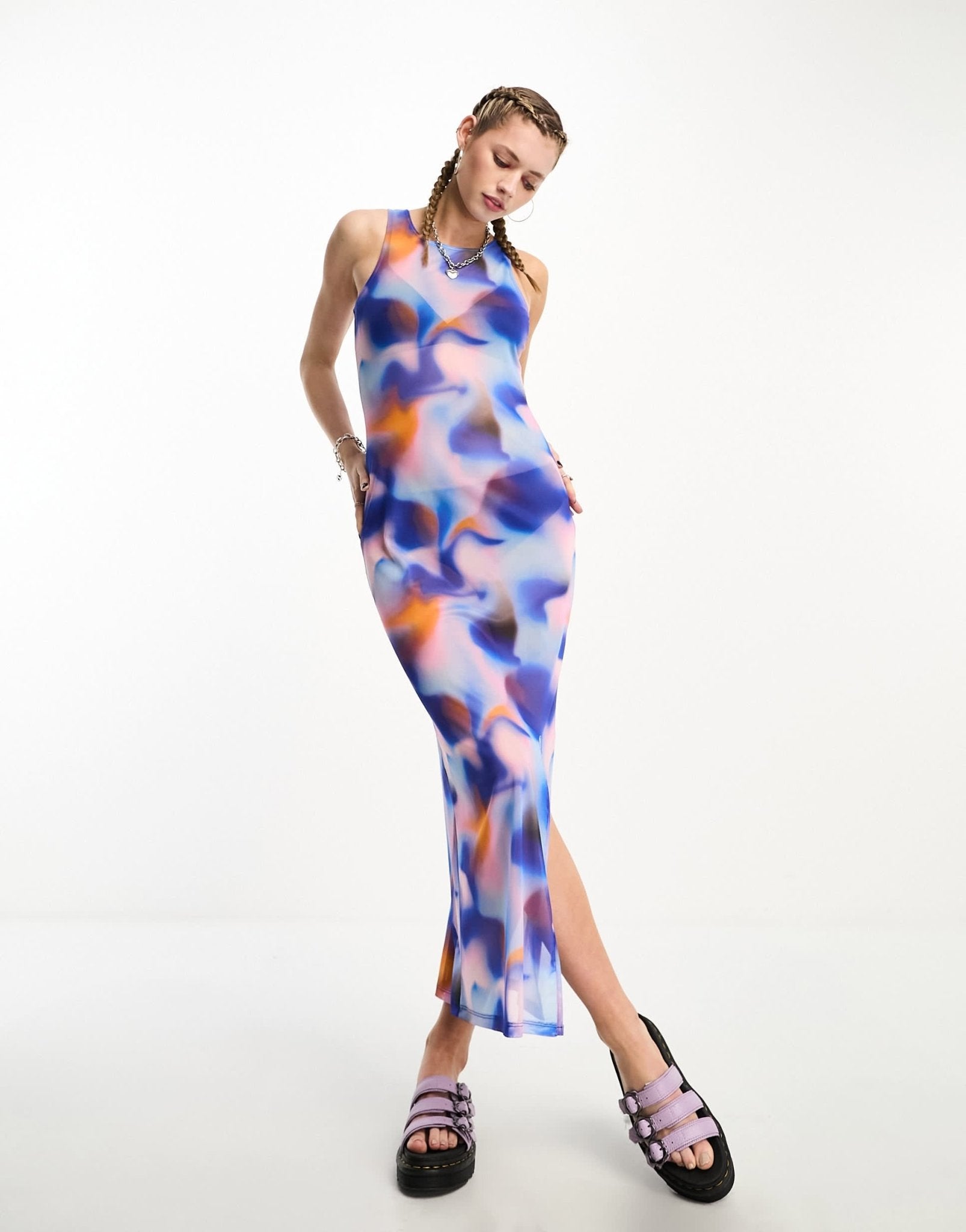 Noisy May mesh maxi dress with side slit in multi tie dye - ASOS Sample Sale