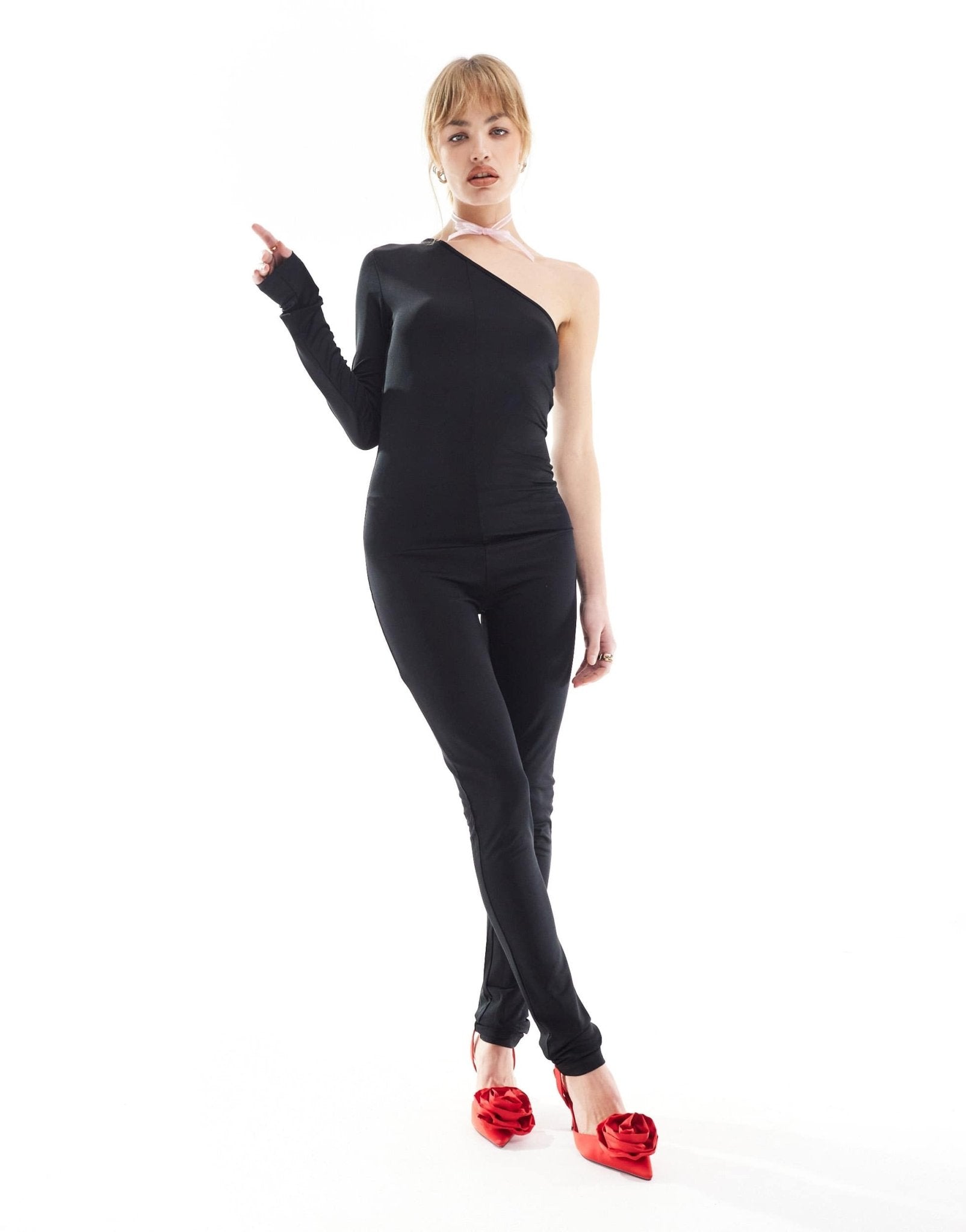 Noisy May one shoulder jumpsuit in black - ASOS Sample Sale