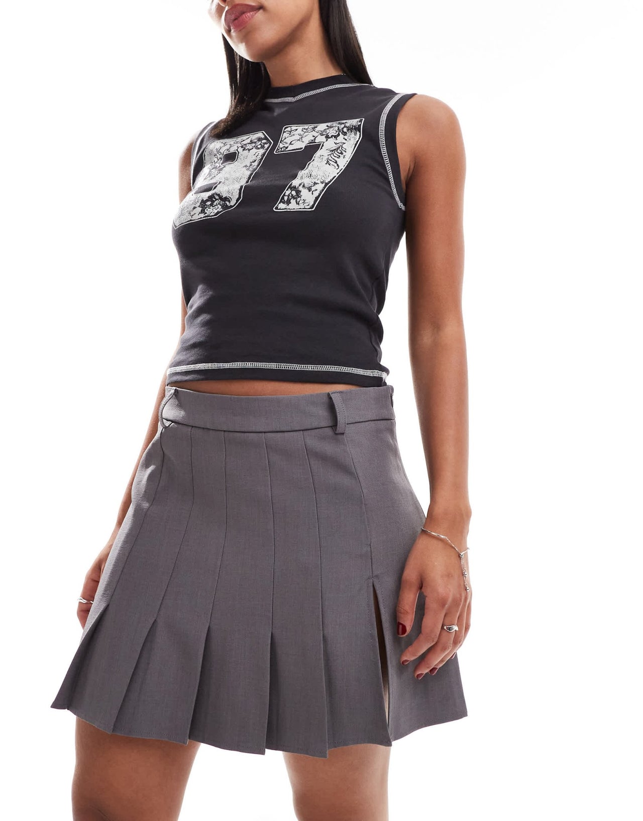 Noisy May pleated skirt with thigh split in grey - ASOS Sample Sale