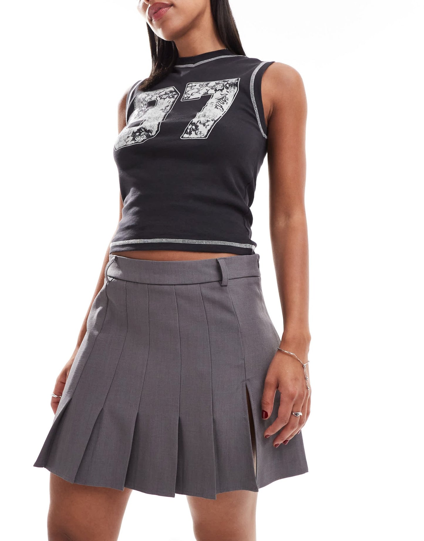 Noisy May pleated skirt with thigh split in grey - ASOS Sample Sale