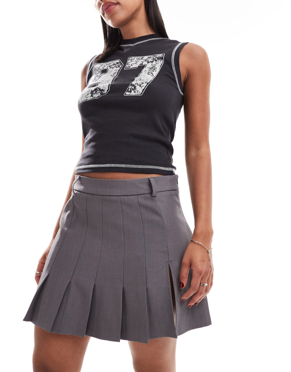Noisy May pleated skirt with thigh split in grey - ASOS Sample Sale