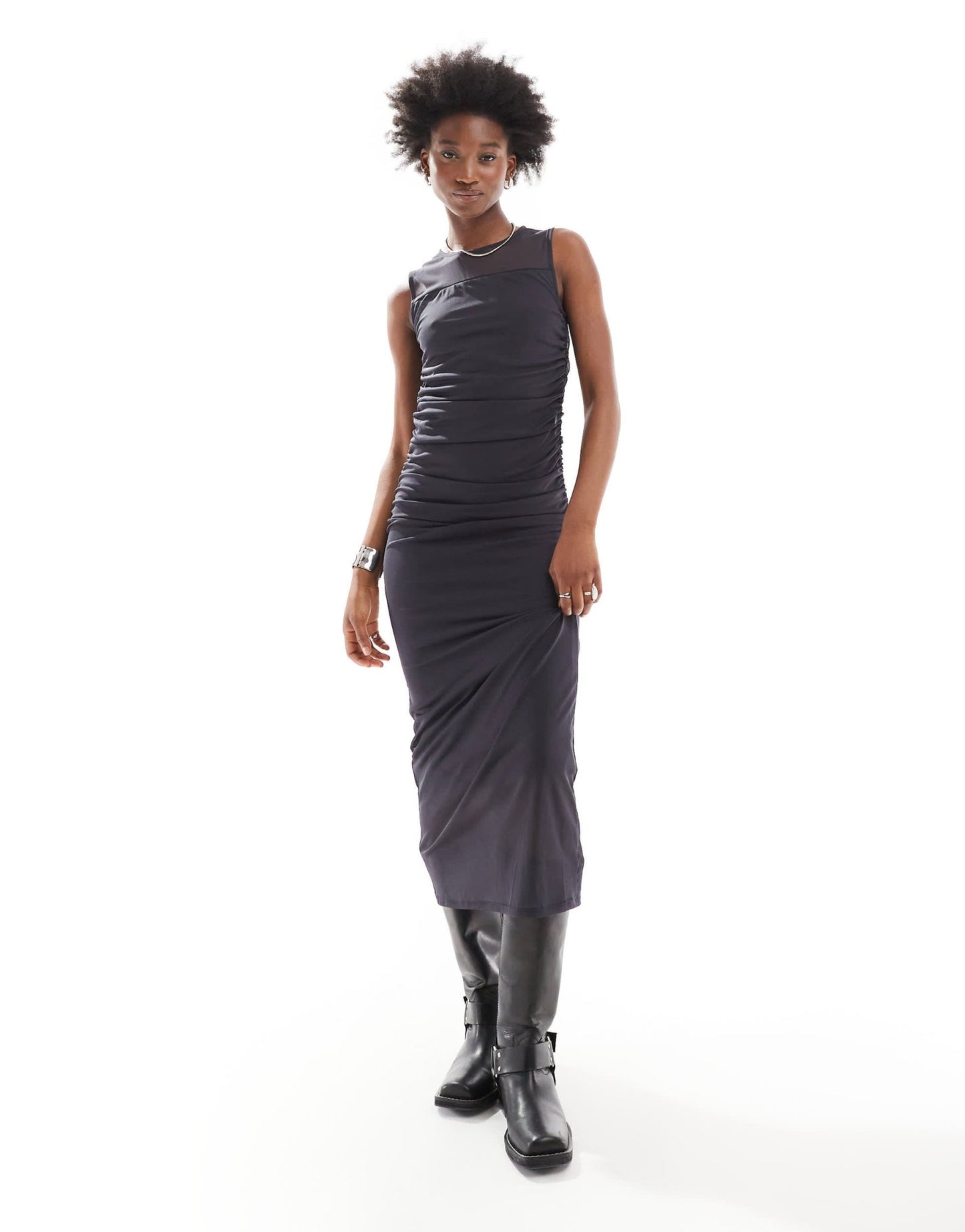Noisy May rushed detail midaxi dress in charcoal - ASOS Sample Sale