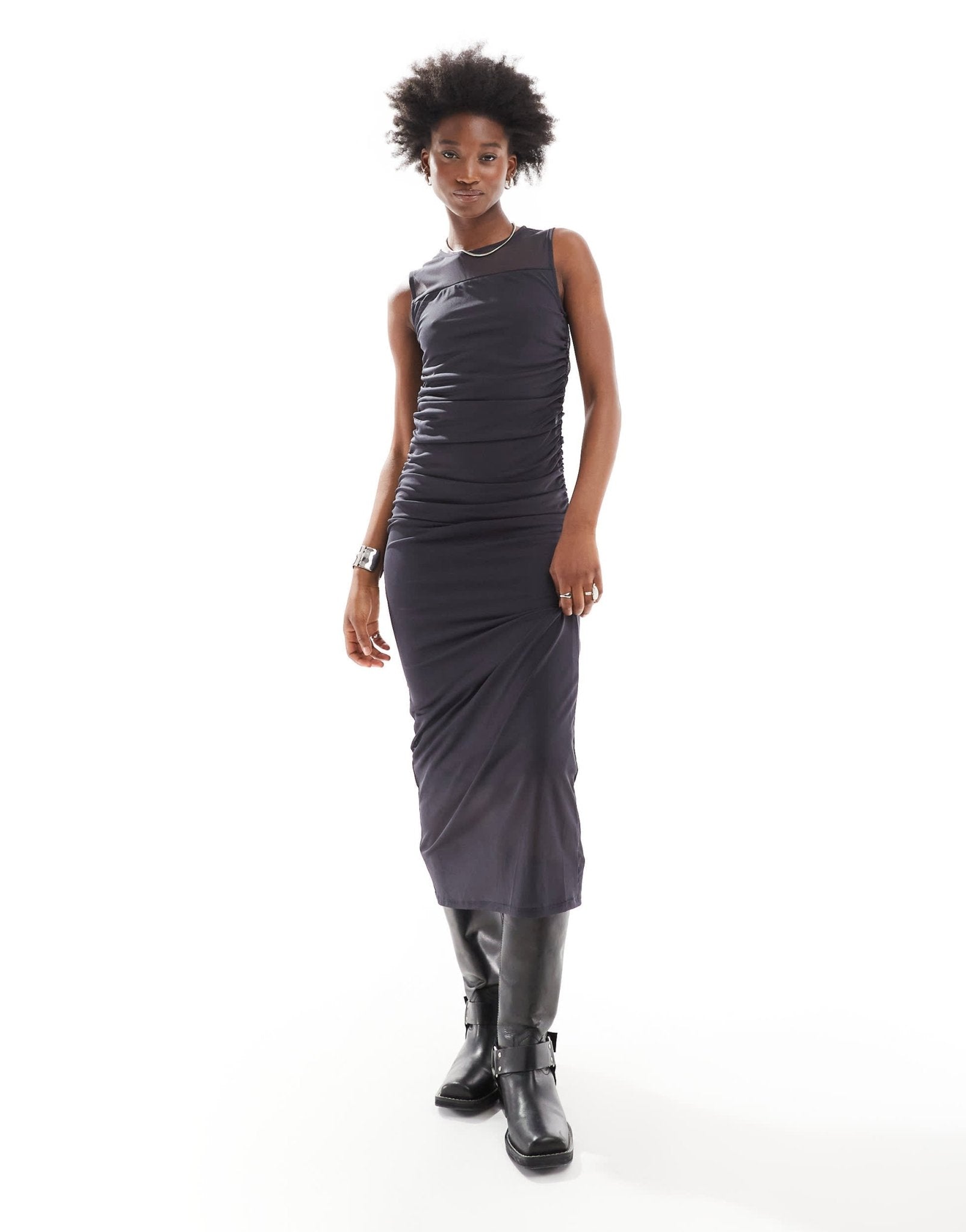 Noisy May rushed detail midaxi dress in charcoal - ASOS Sample Sale