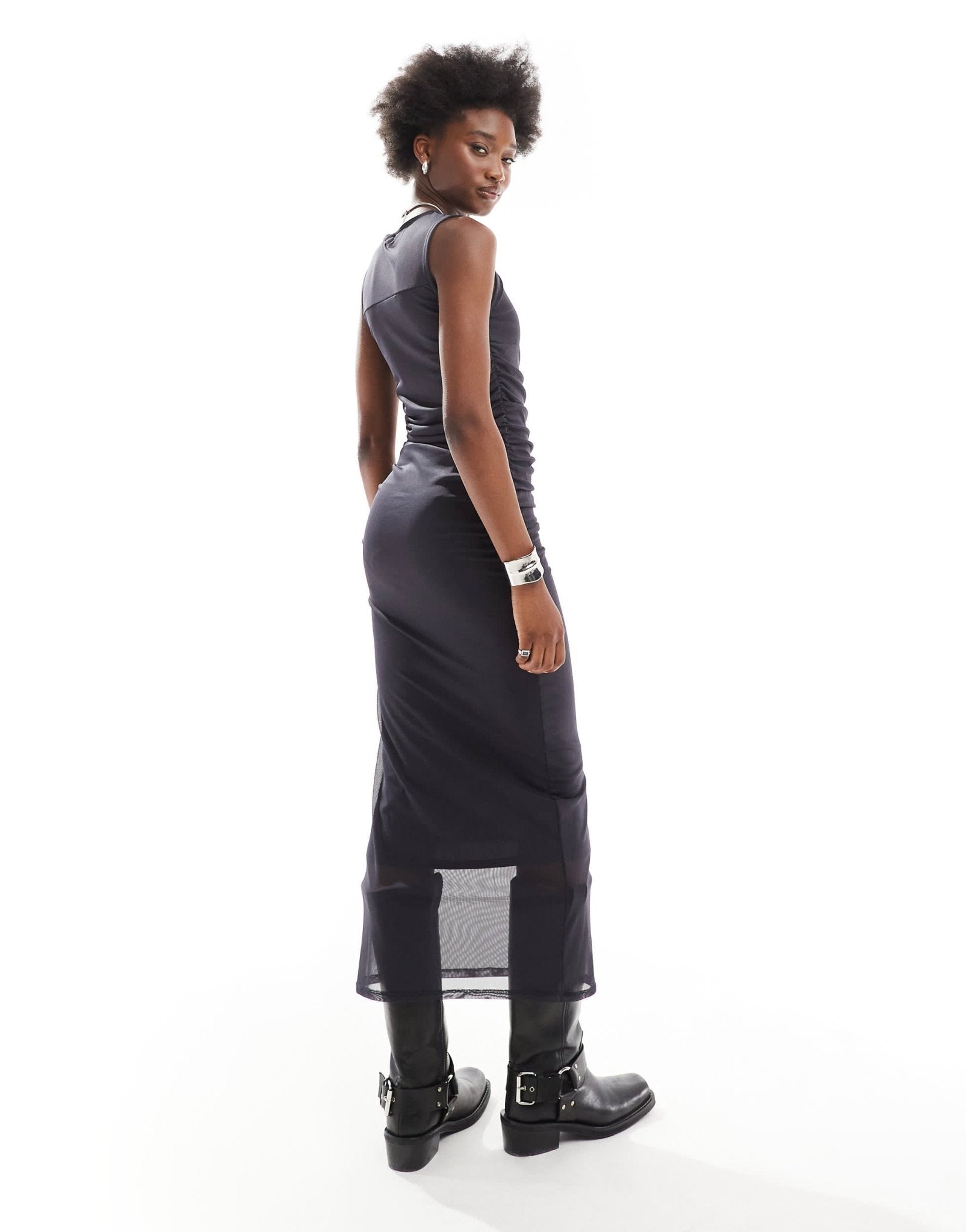 Noisy May rushed detail midaxi dress in charcoal - ASOS Sample Sale