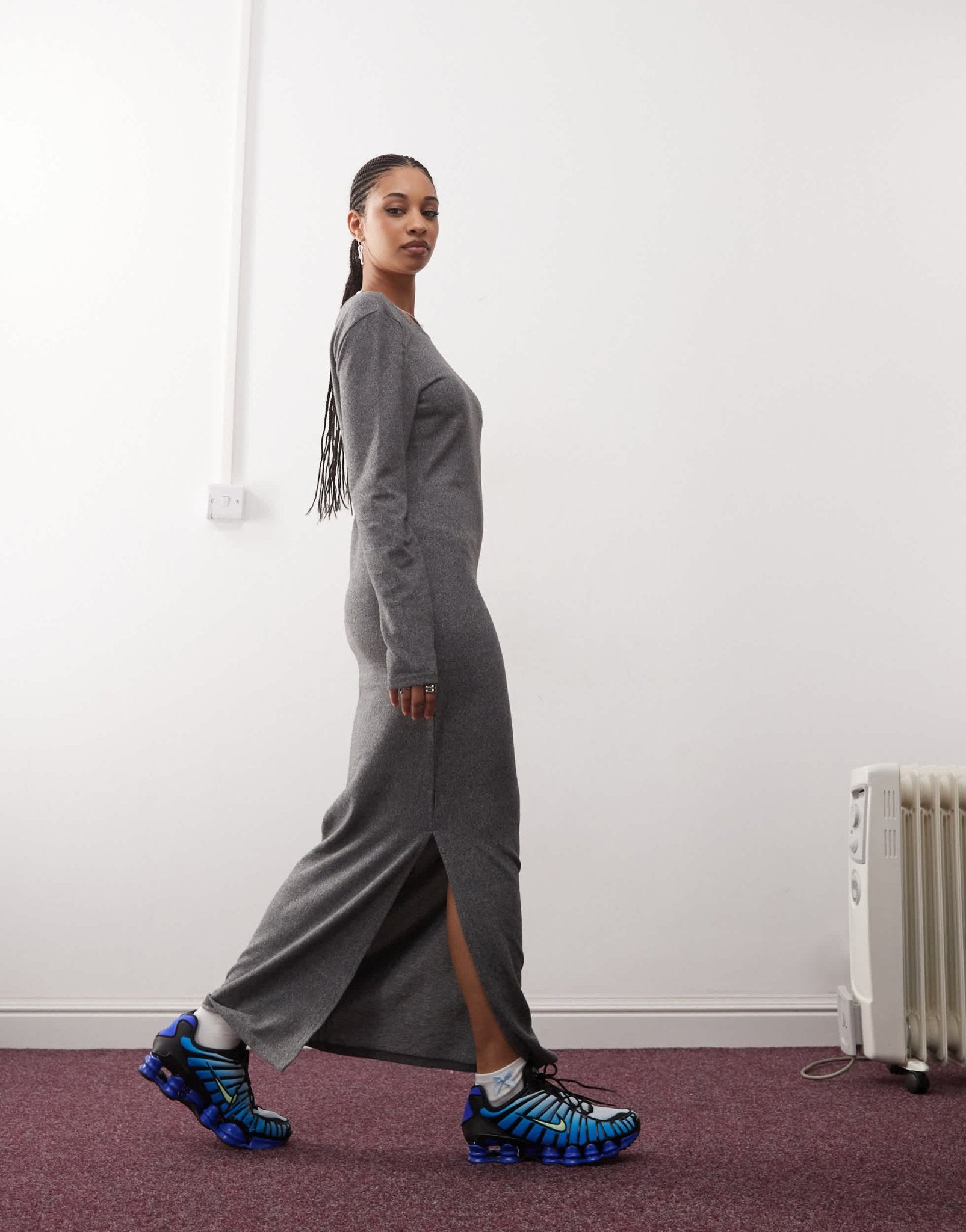Noisy May scoop back knitted maxi dress in grey texture - ASOS Sample Sale