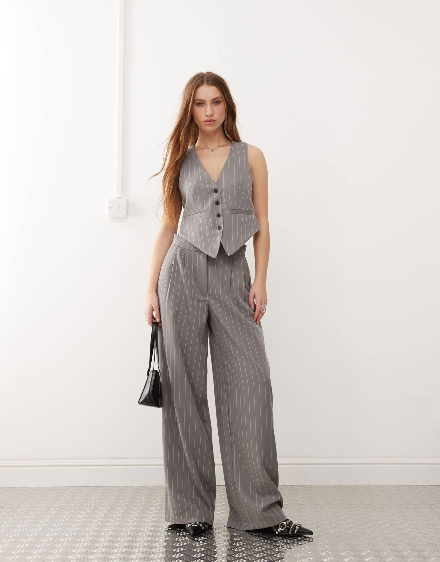 Noisy May tailored waistcoat co - ord in grey pinstripe - ASOS Sample Sale