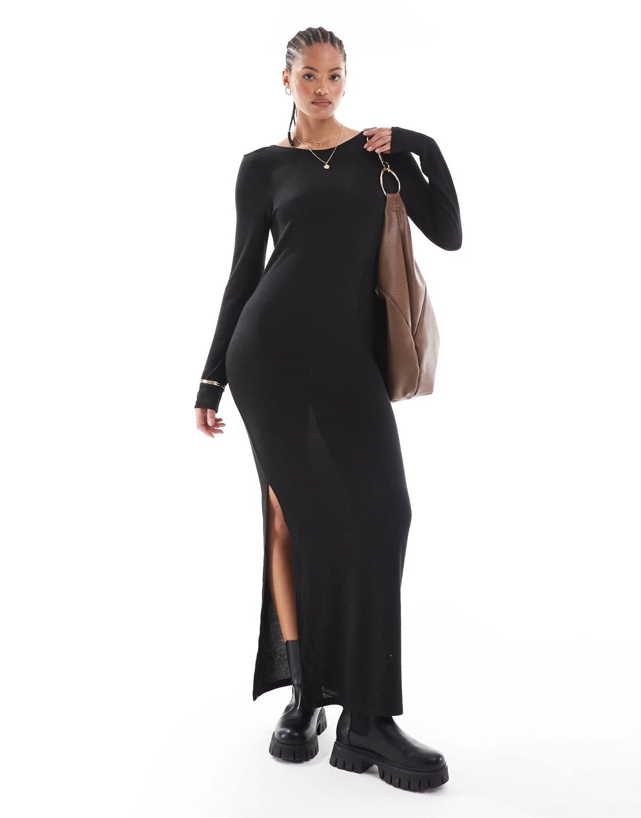 Noisy May Tall scoop back knitted maxi dress in black texture - ASOS Sample Sale