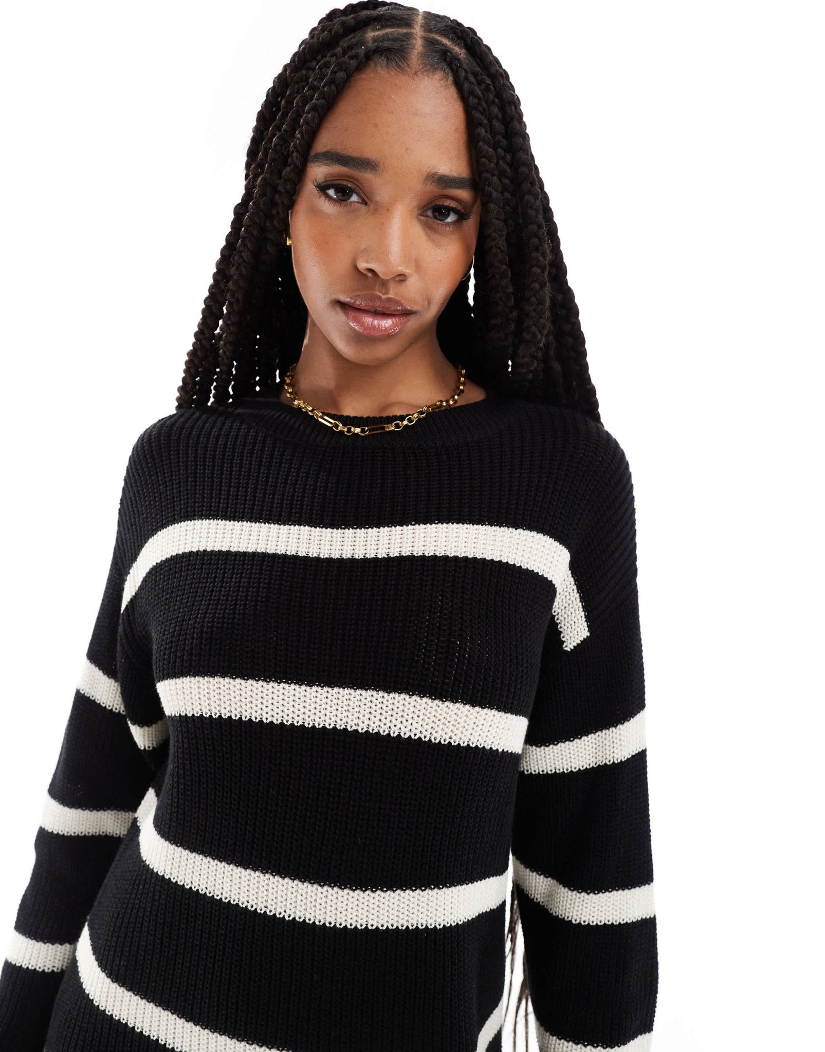 Noisy May Tall slouchy knitted dress in black with cream stripe - ASOS Sample Sale