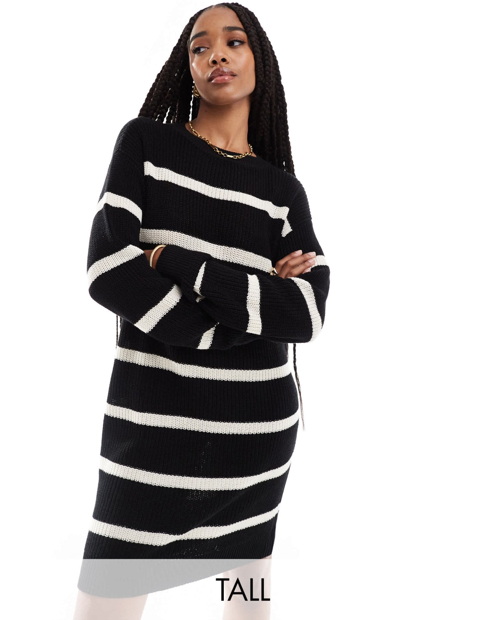 Noisy May Tall slouchy knitted dress in black with cream stripe - ASOS Sample Sale