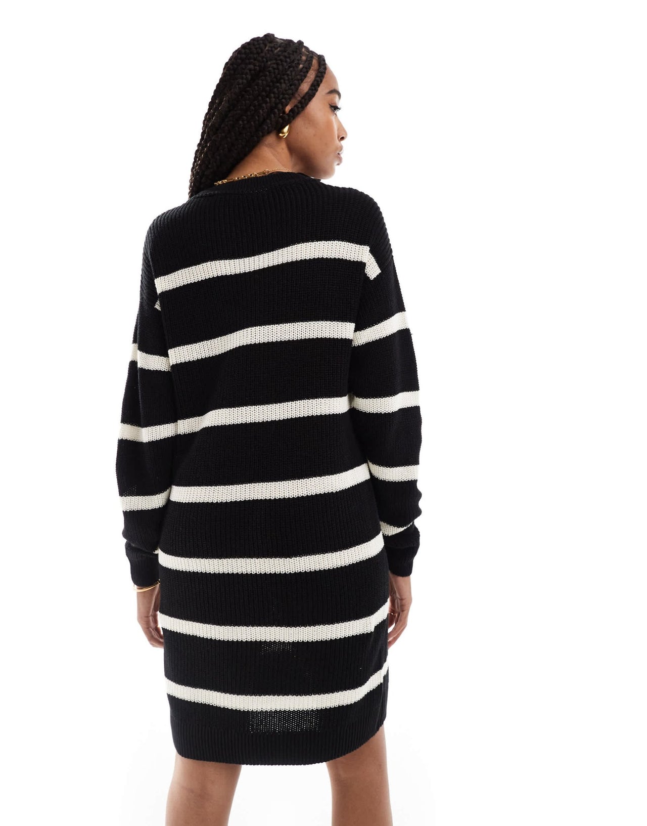 Noisy May Tall slouchy knitted dress in black with cream stripe - ASOS Sample Sale