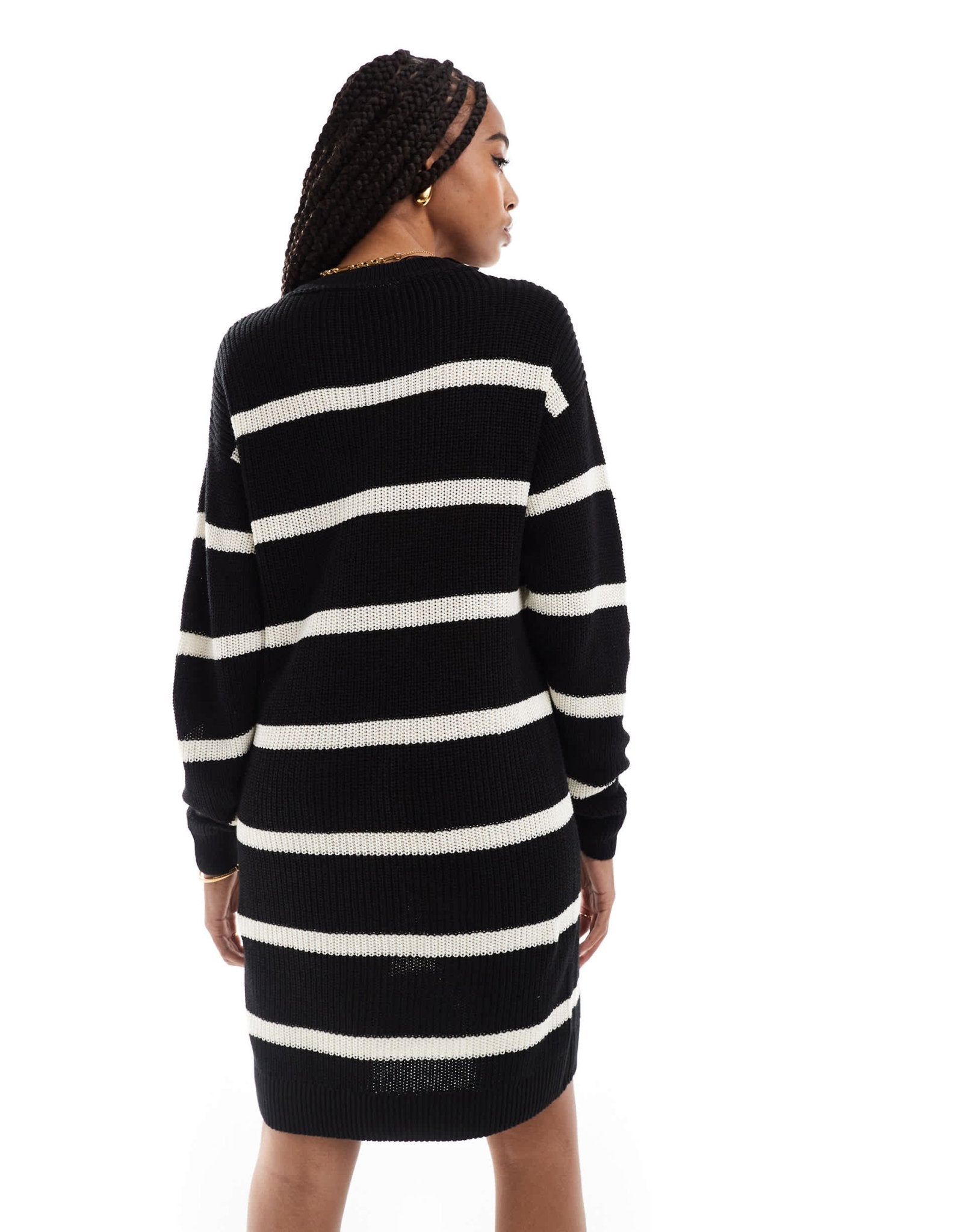 Noisy May Tall slouchy knitted dress in black with cream stripe - ASOS Sample Sale