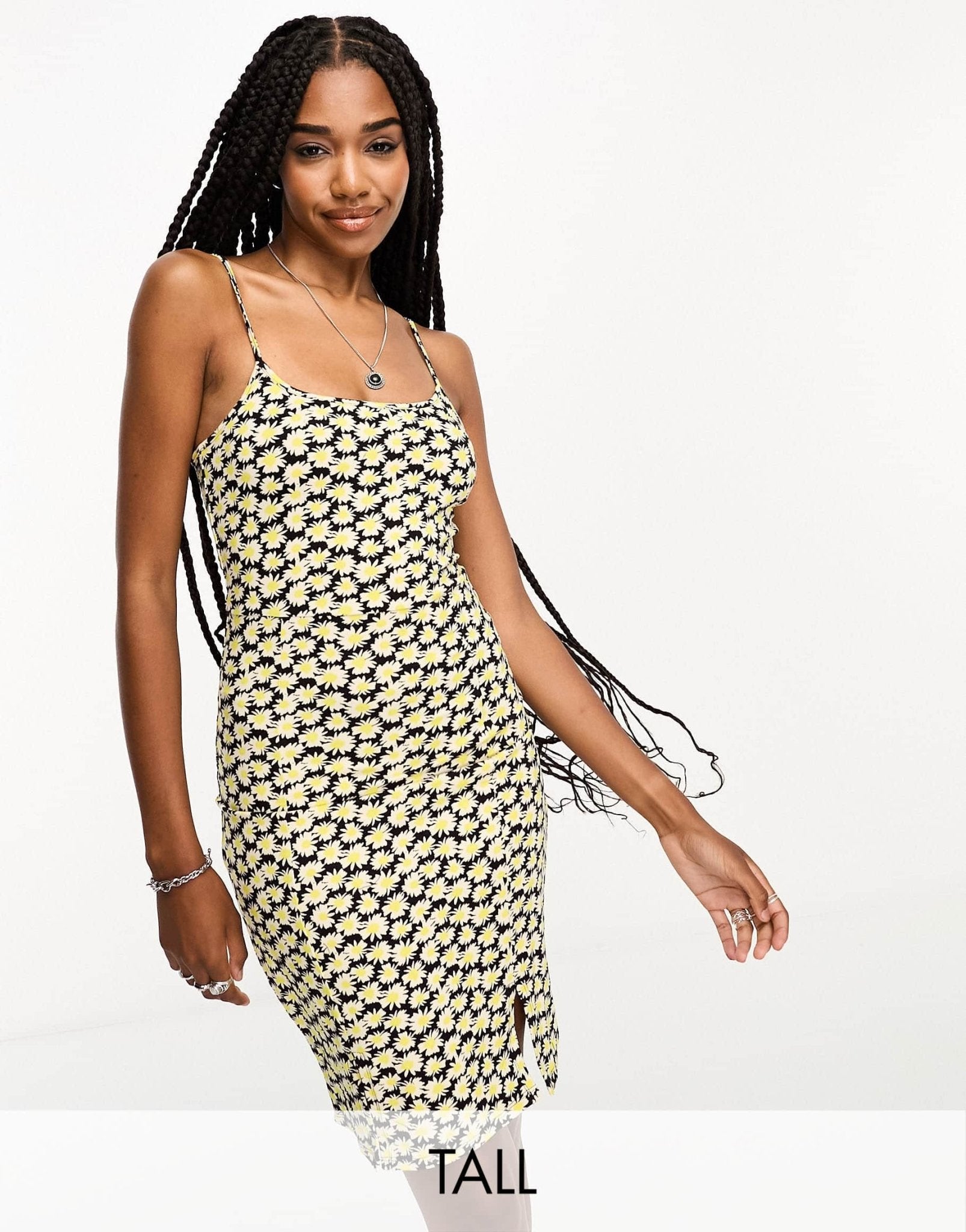 Noisy May Tall split front mini cami dress in yellow and black floral - ASOS Sample Sale