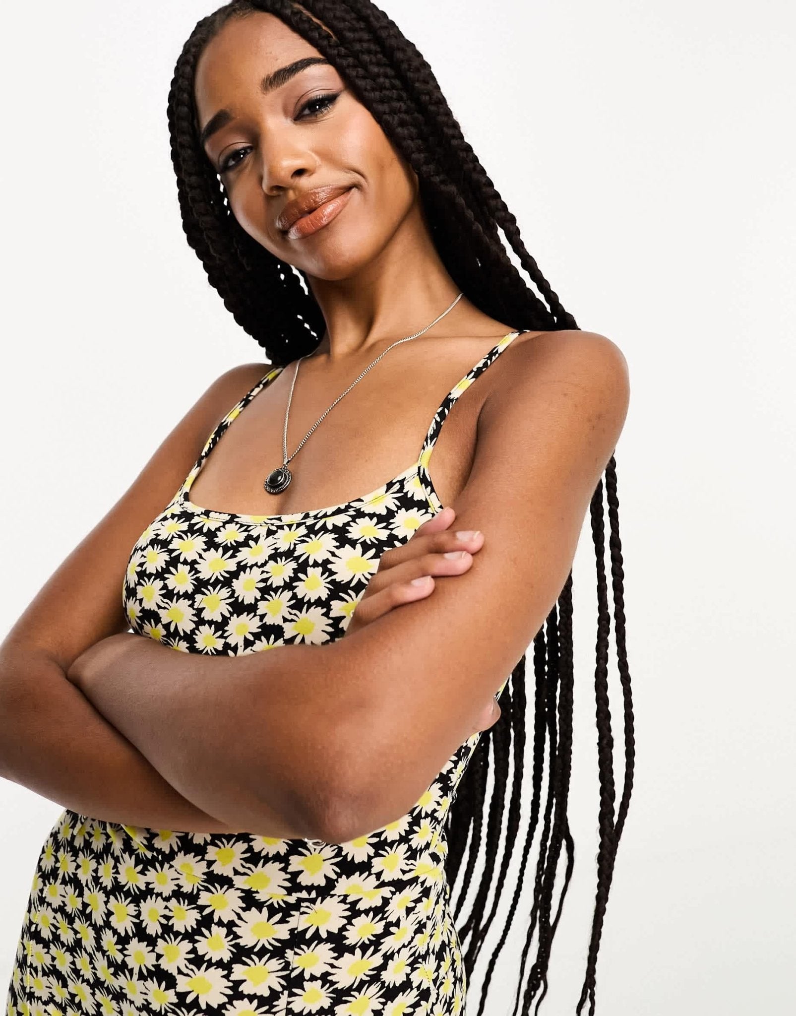 Noisy May Tall split front mini cami dress in yellow and black floral - ASOS Sample Sale