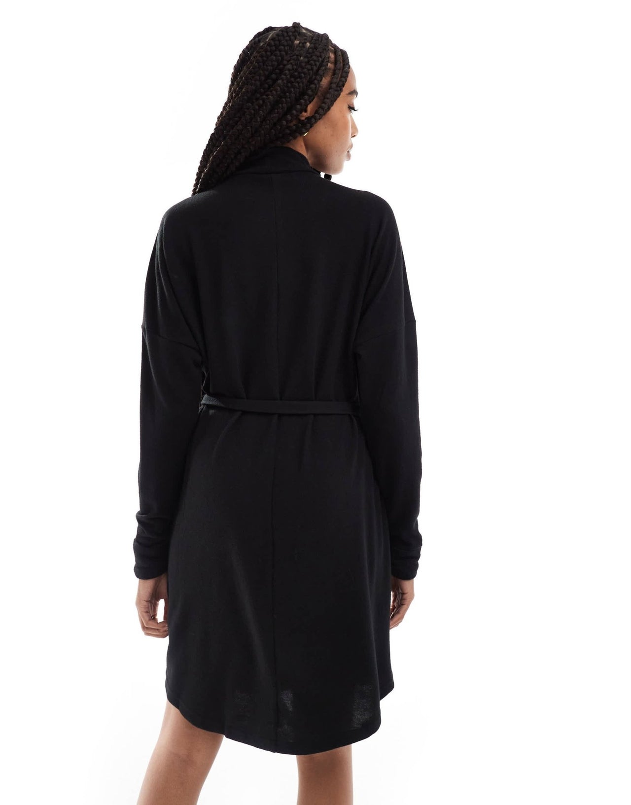 Noisy May Tall tie waist high neck knitted mini jumper dress in black - ASOS Sample Sale
