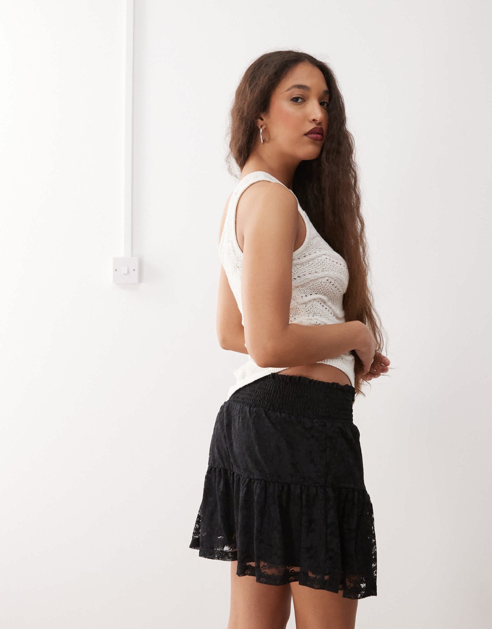 Noisy May tiered lace mini skirt in black - ASOS Sample Sale