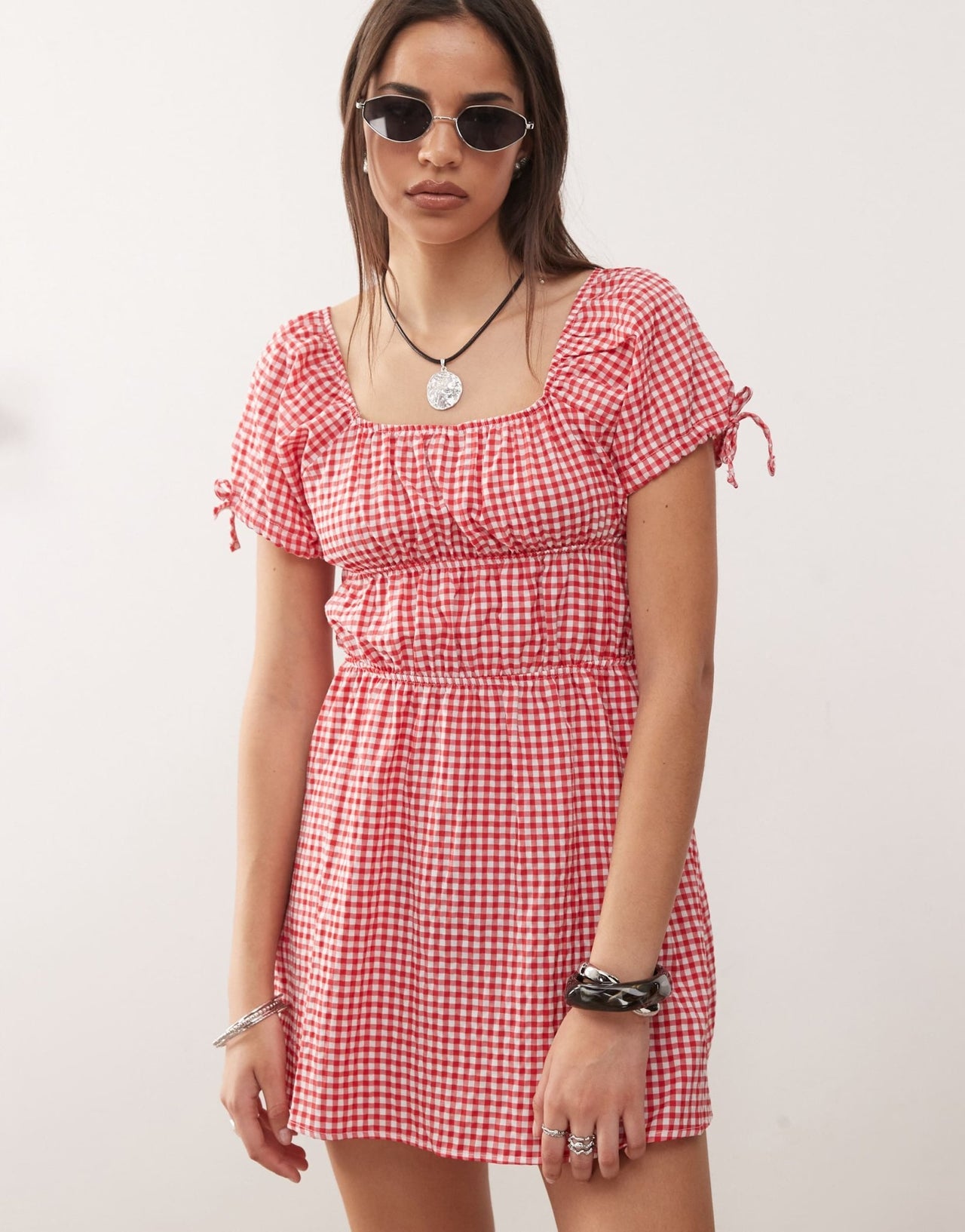 Noisy May tiered mini dress in red gingham - ASOS Sample Sale